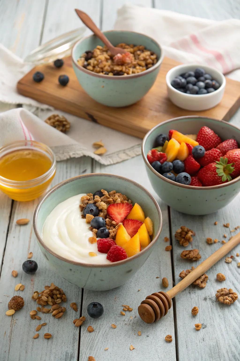 A creative yogurt station providing a wholesome and interactive brunch experience.