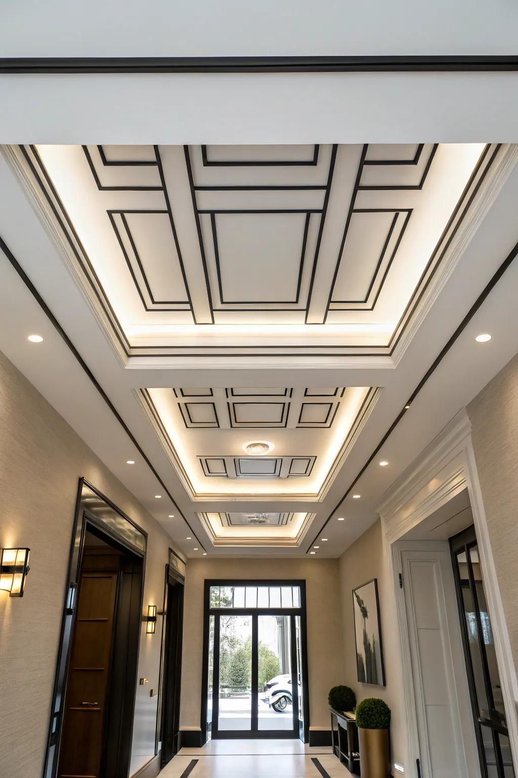 Pared-down designs offer a clean and modern entryway ceiling.