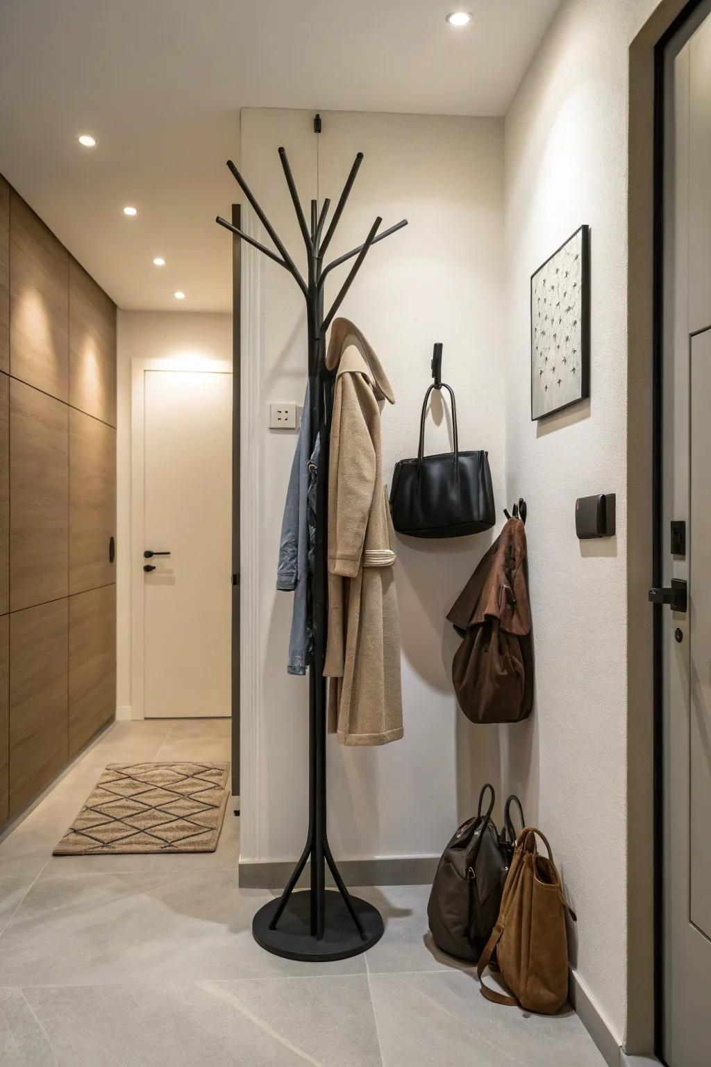 A coat tree will save you space and look great.