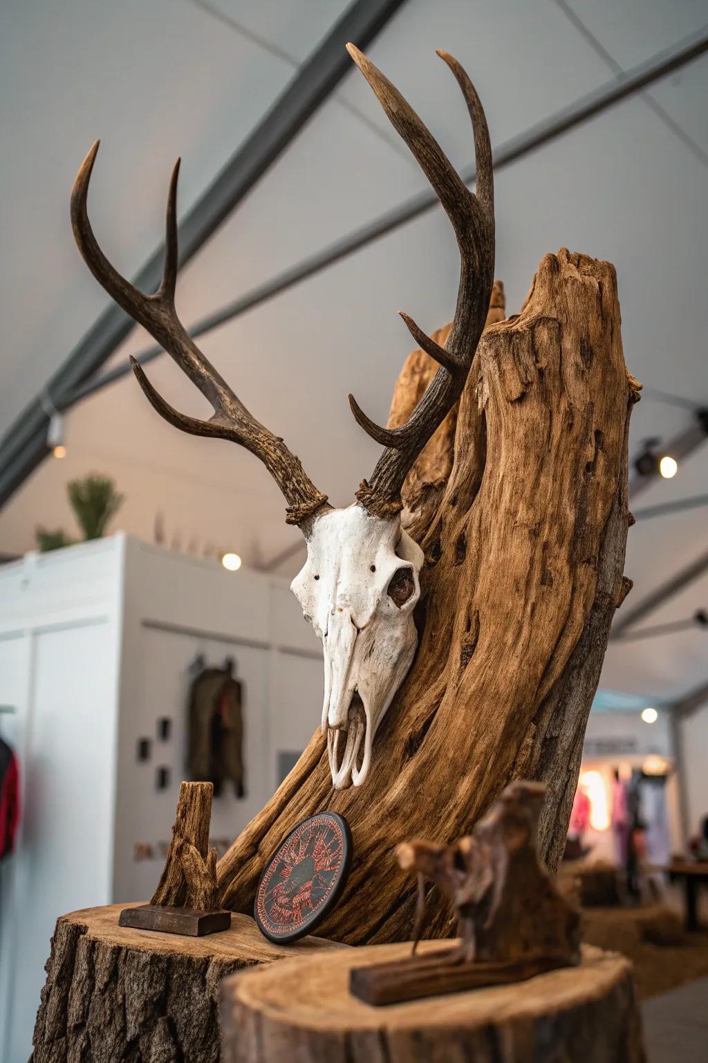 Driftwood displays provide a natural, seaside atmosphere.