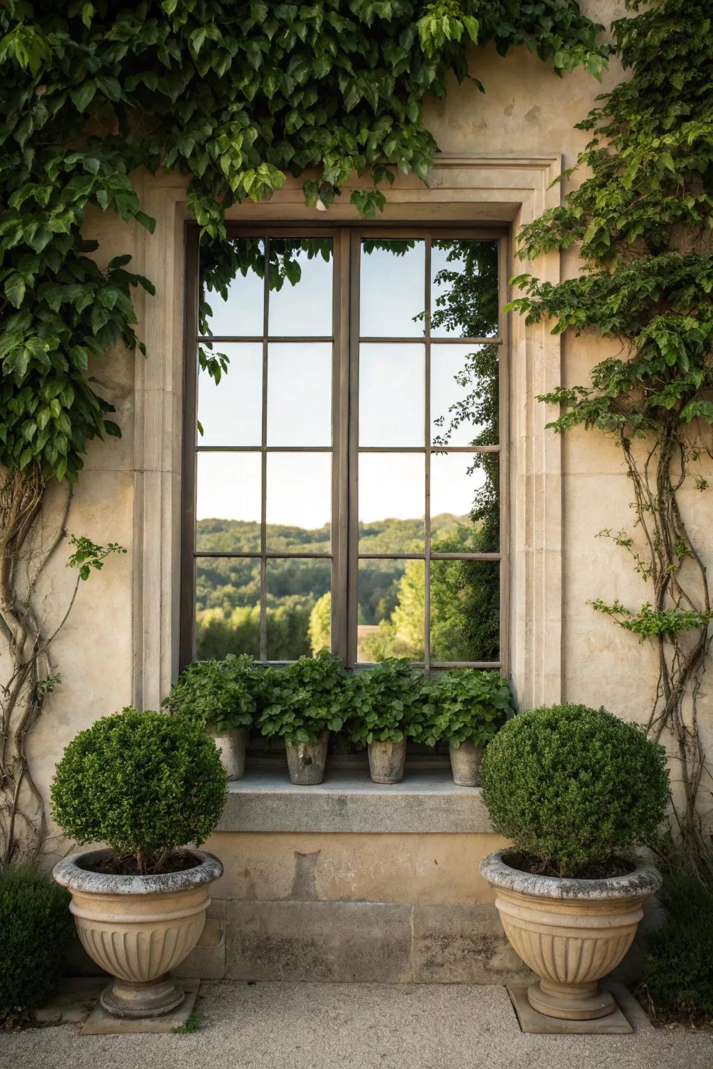 Even flora layouts flanking a window