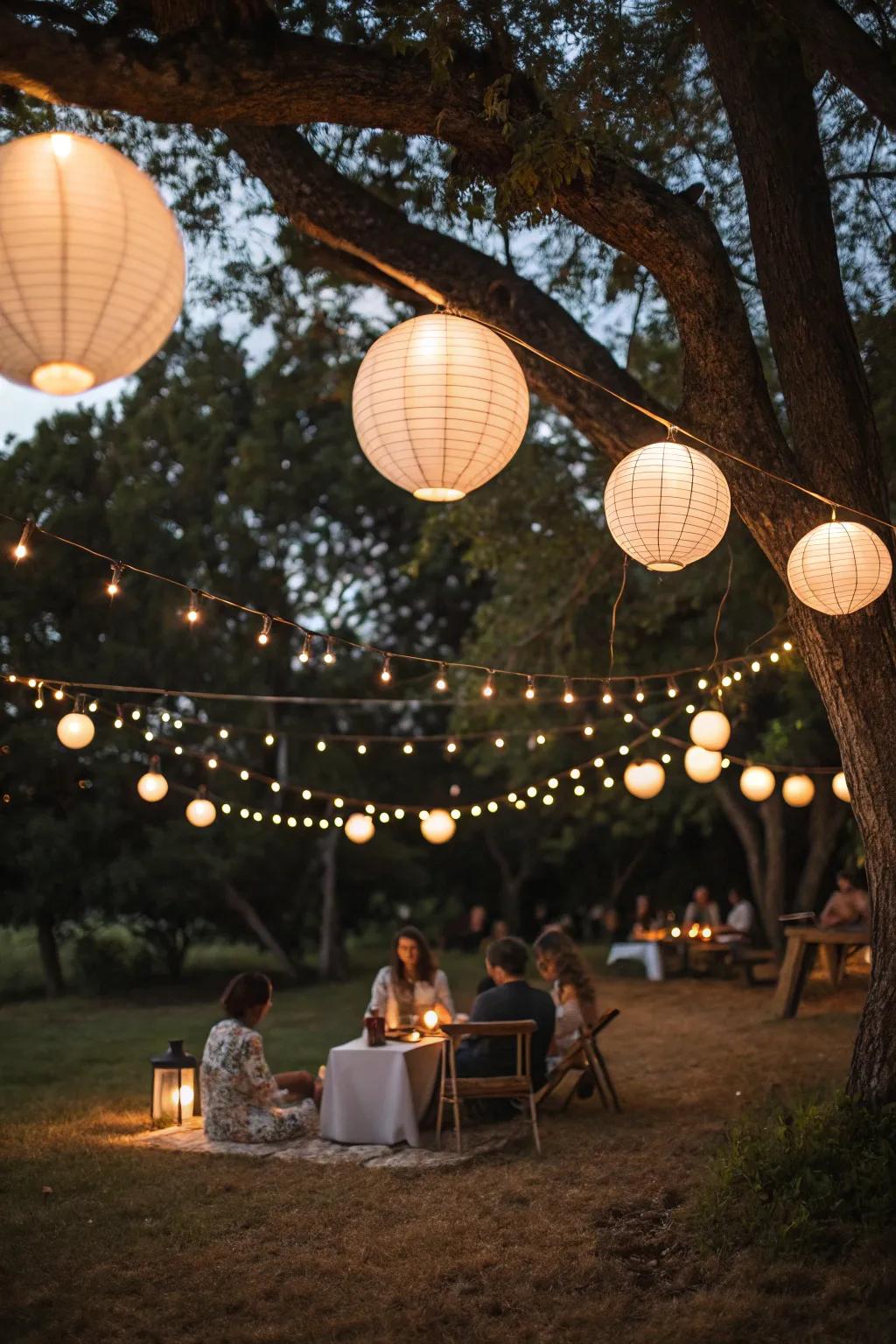 Delightful lighting brings a magical radiance to the party.