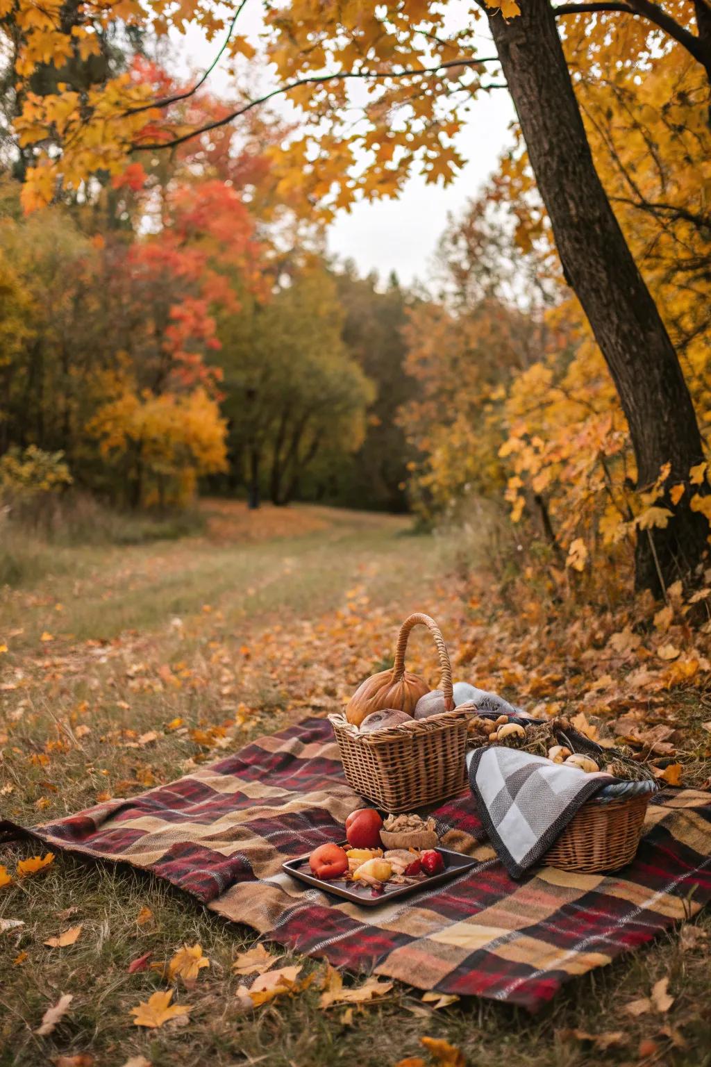 An appealing rustic outing surrounded by autumn landscape.