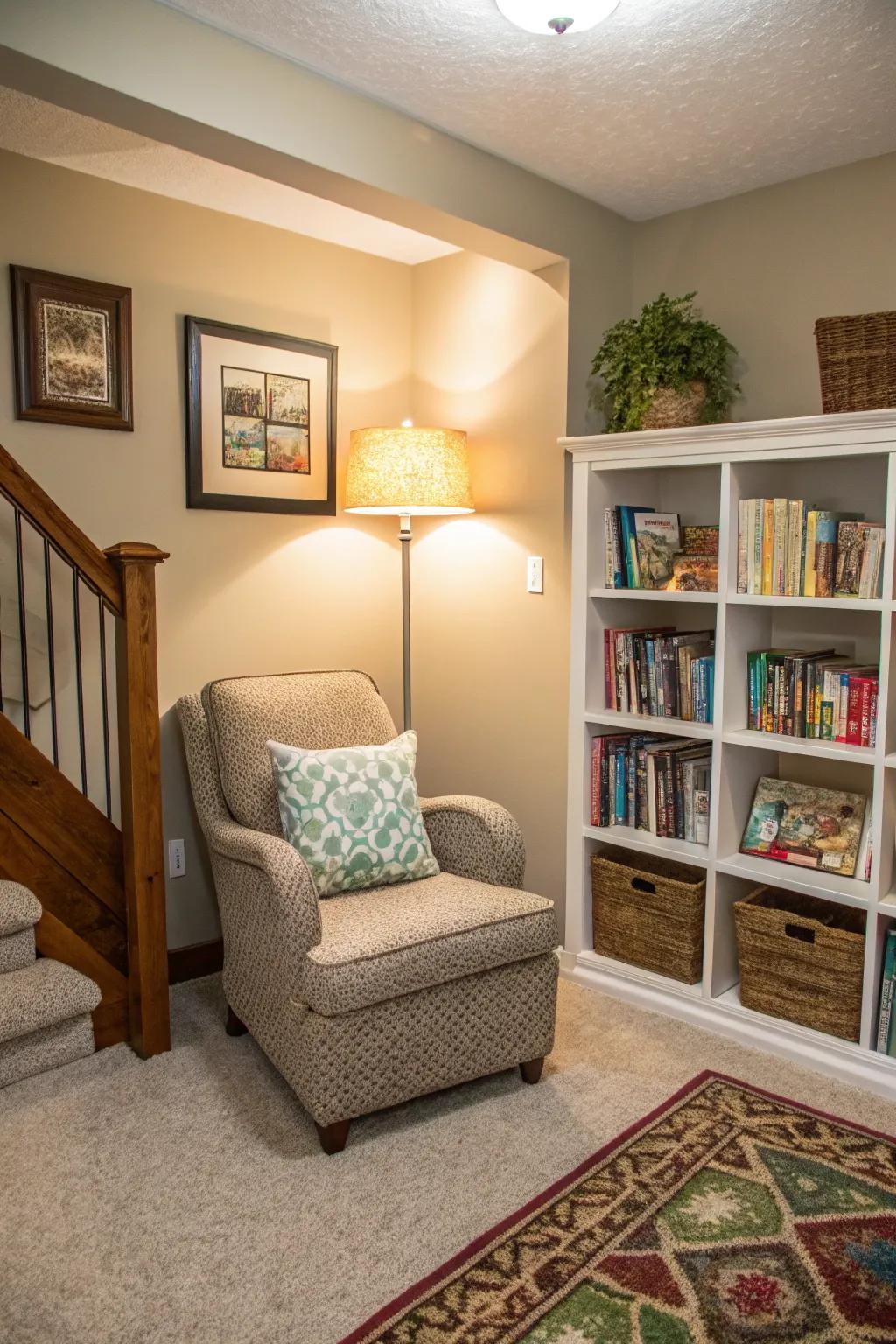 A reading corner designed for relaxation and escape.