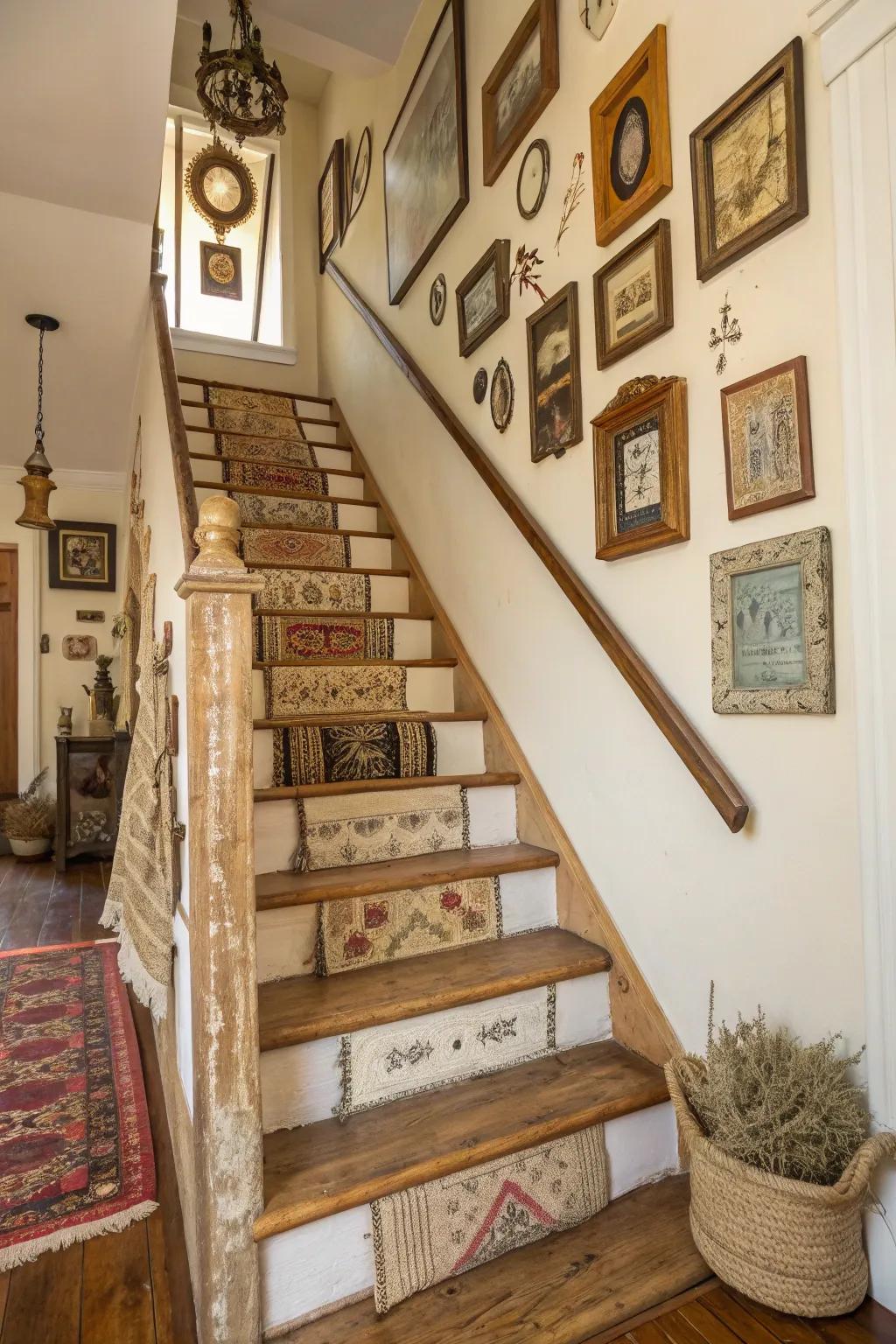 Old-fashioned finds add character to your farmhouse staircase.