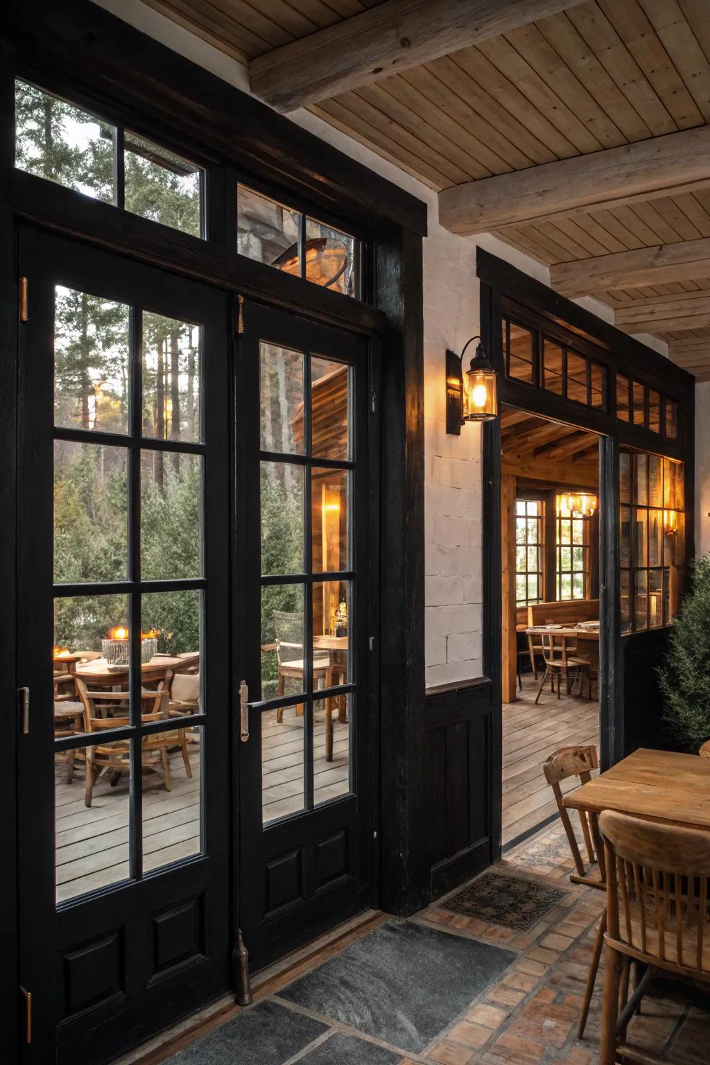Dark features bring a modern twist to this farmhouse setting.