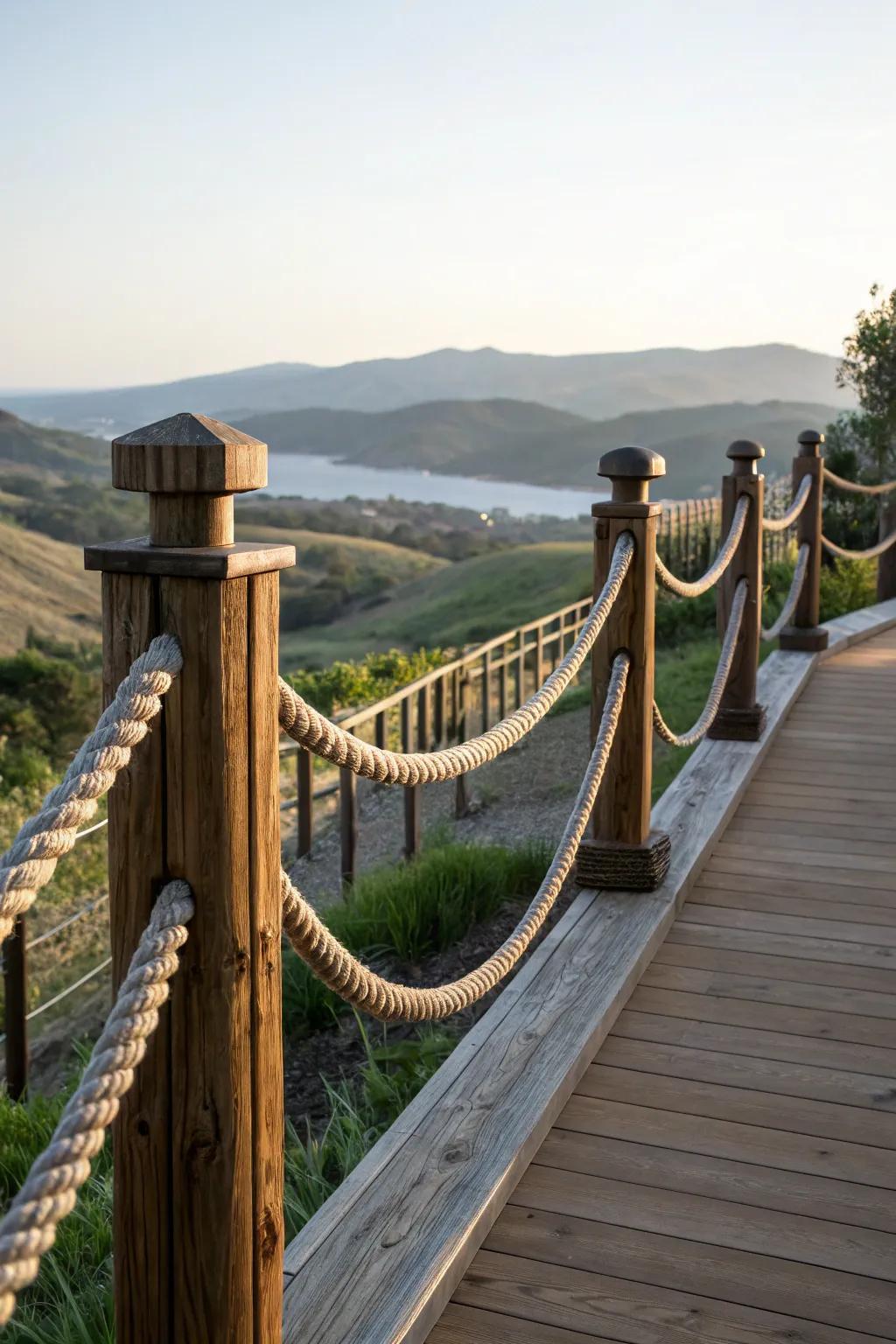 Nautical touch: Countryside rope features in railing.