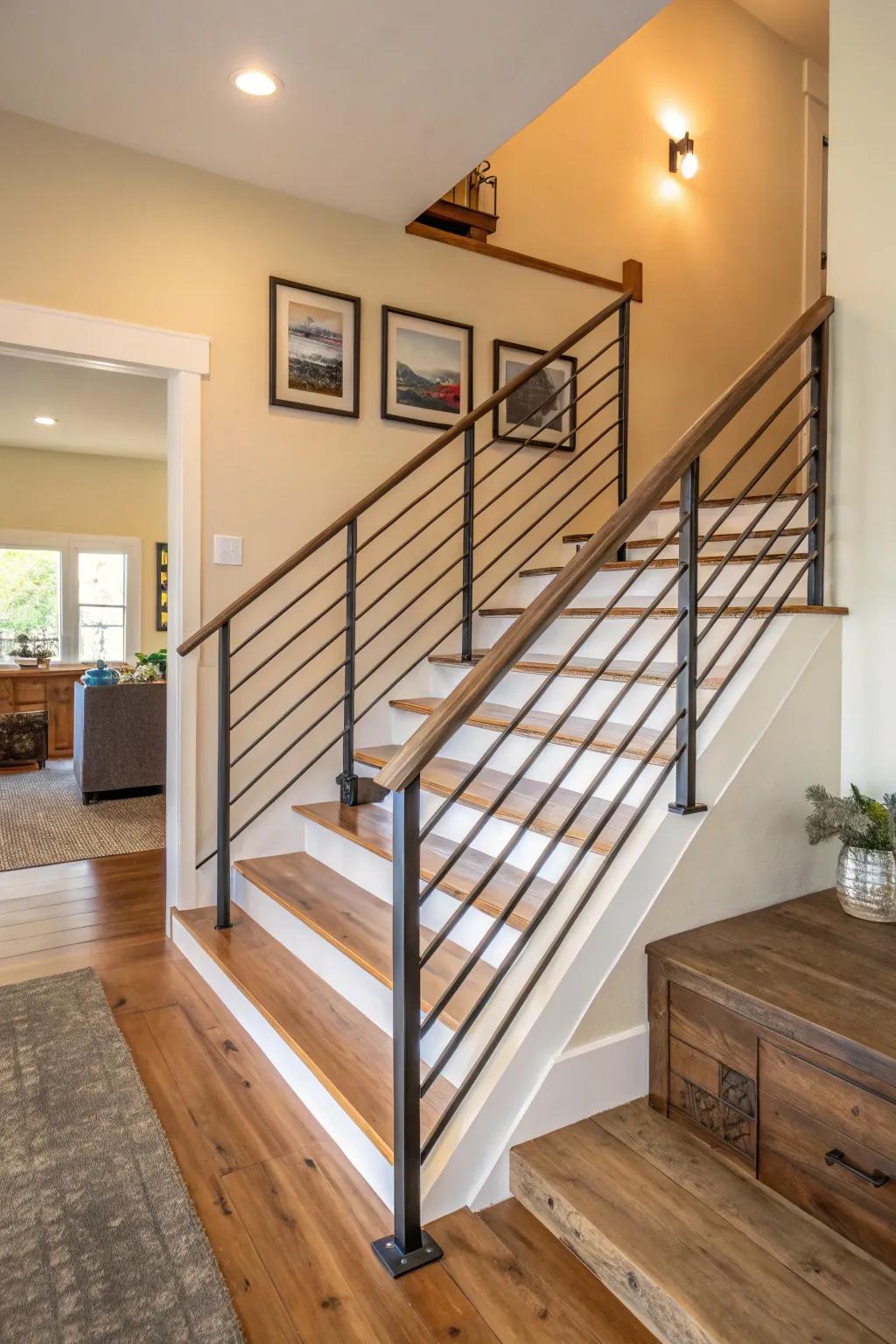 Functionality and style using simple steel rails.