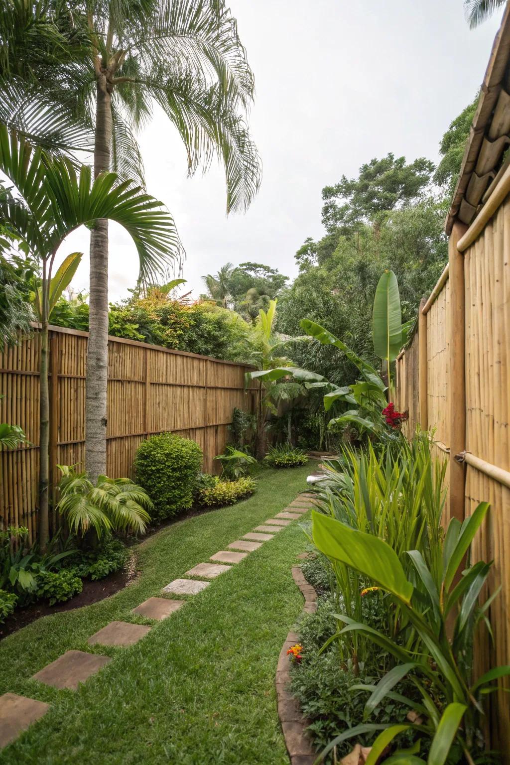 Bamboo fencing adds a radiant and airy tropical sensation.