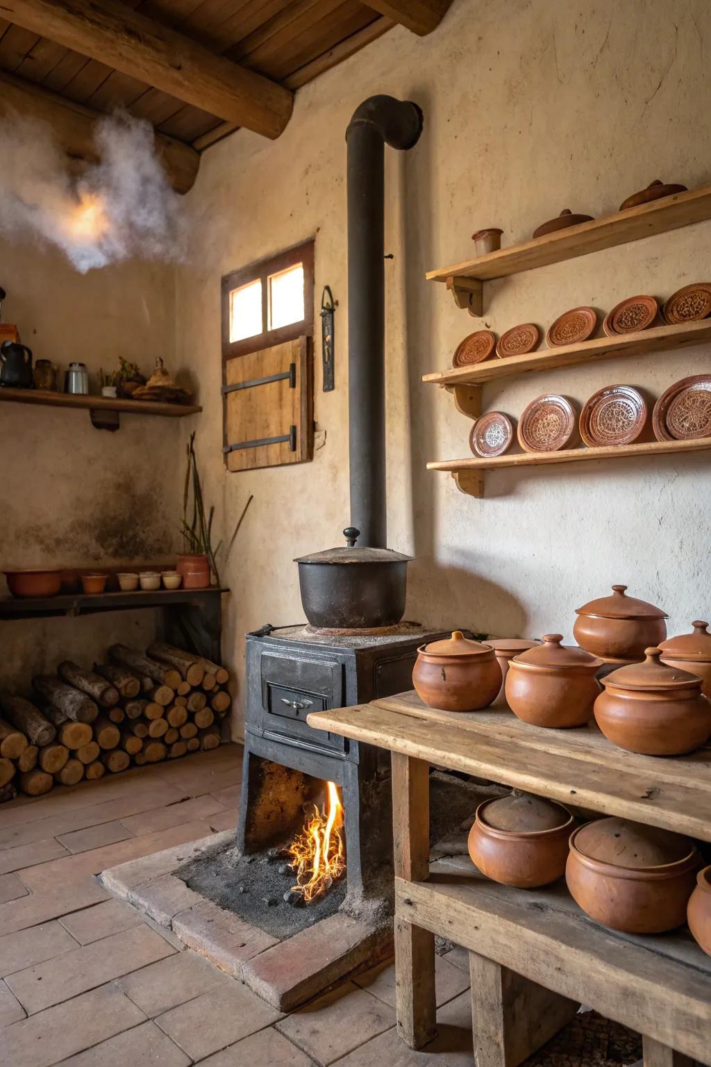 A traditional cooking layout that celebrates the artistry of slow cooking.