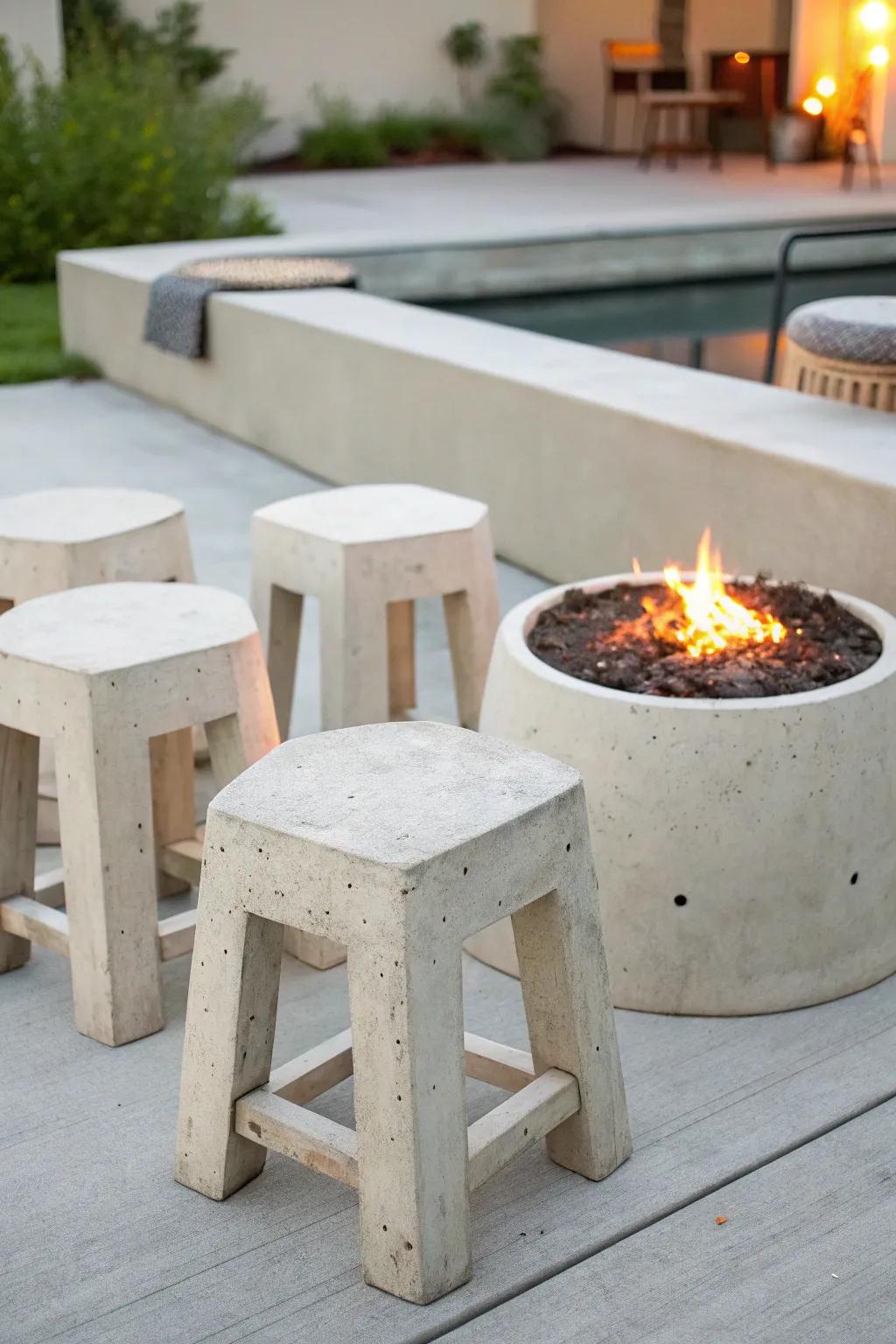 DIY concrete stools offer a durable and stylish seating solution.