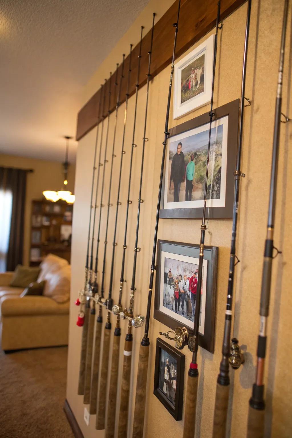 Angling tools as frames create a display that is both personal and narrative-driven.
