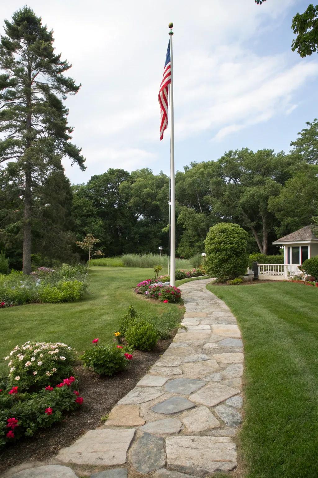Walkways blend functionality and style in flagpole settings.