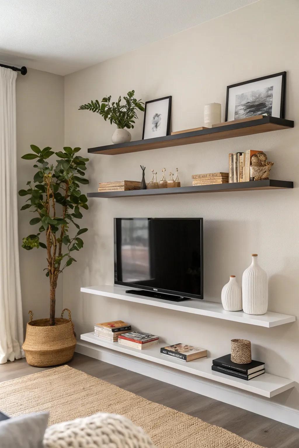 Sleek minimalist shelf design.