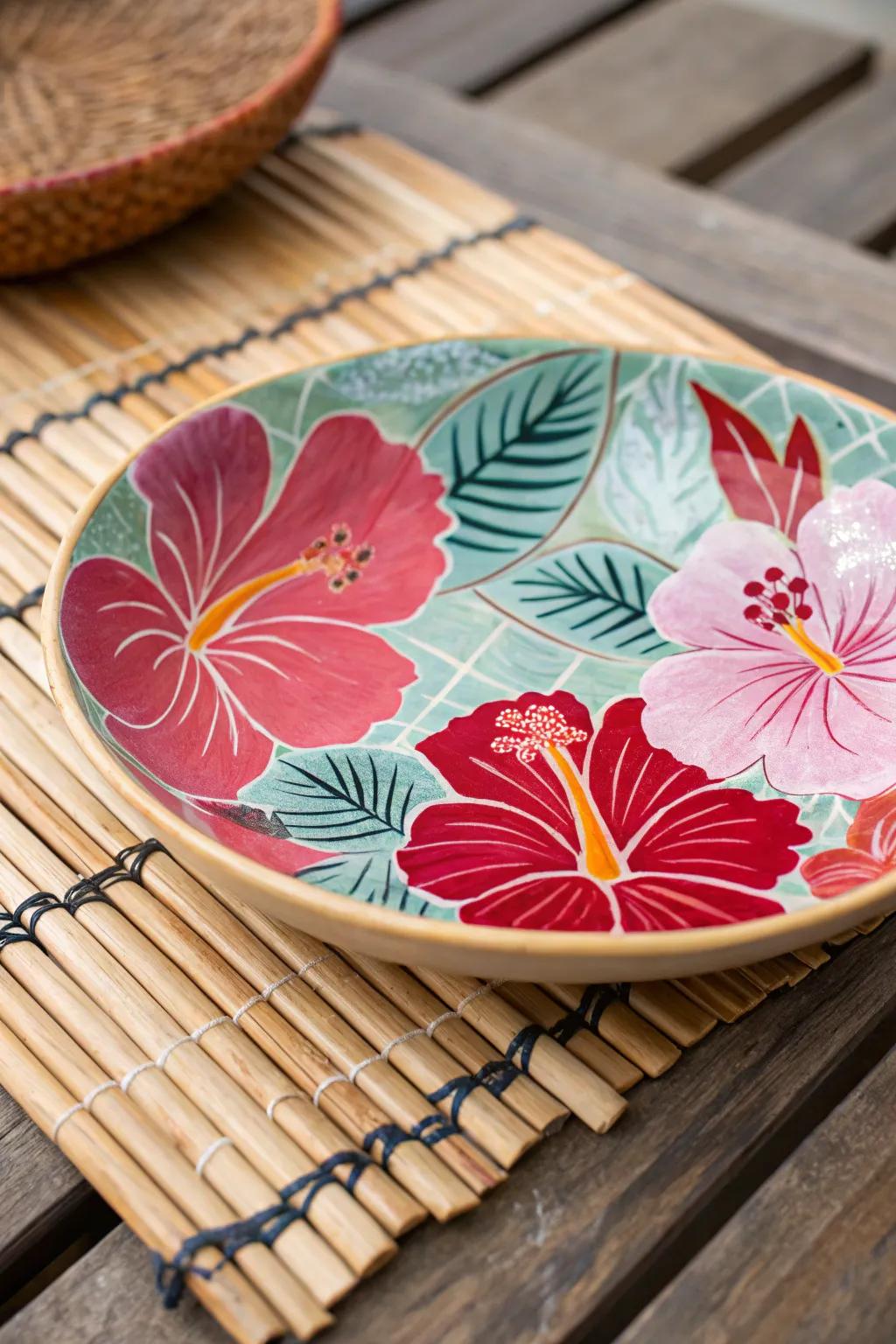 Hibiscus flowers bring a tropical flair to your plate designs.