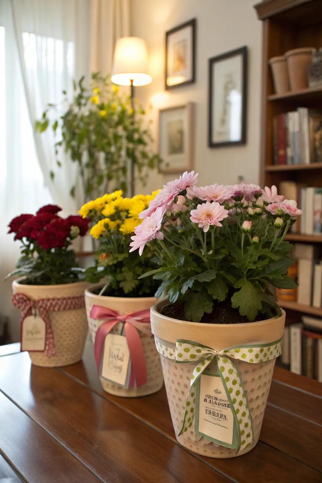 Flower containers individualized with charming design accents.