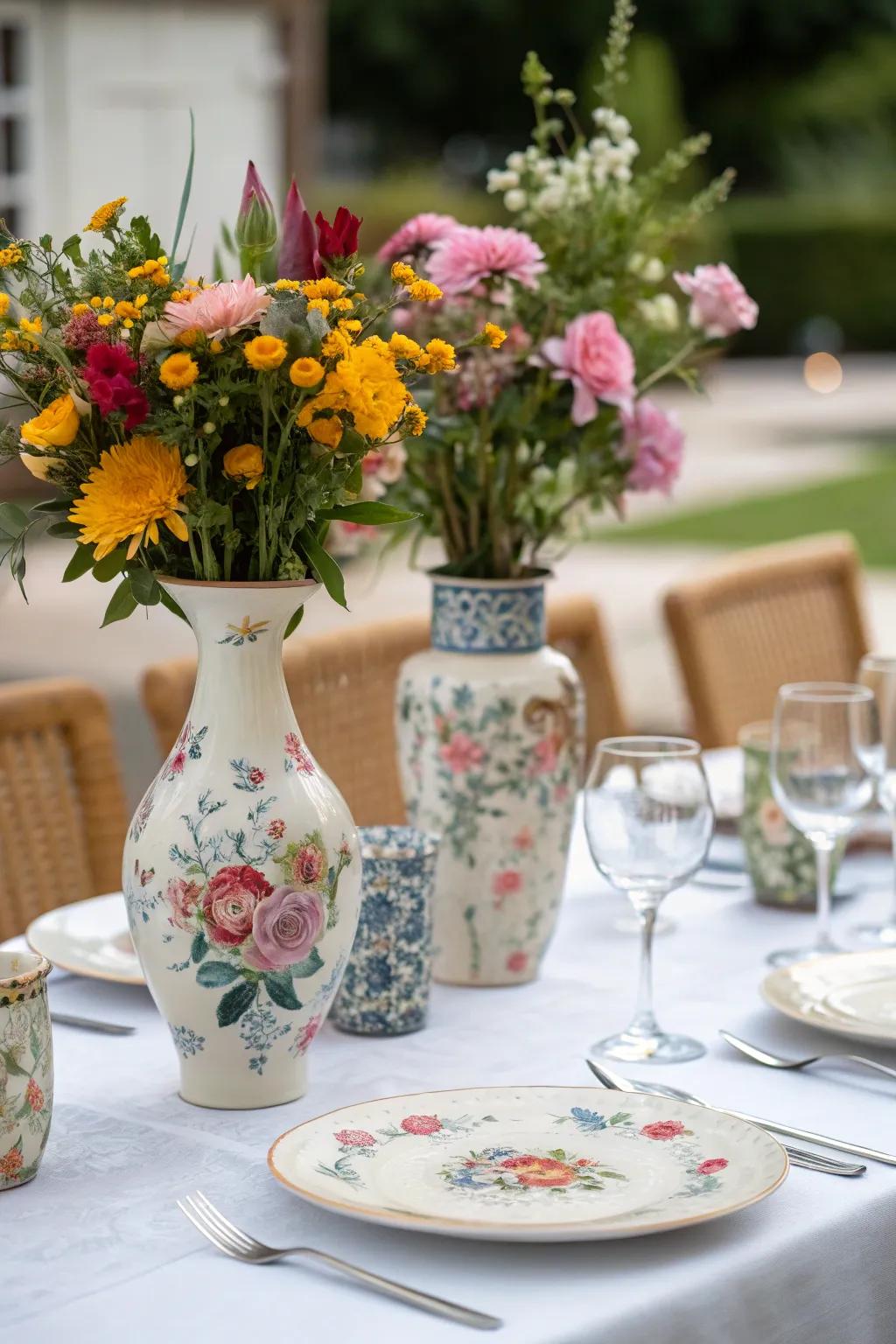 Accessories like vases and botanical arrangements introduce charm and a personal touch.