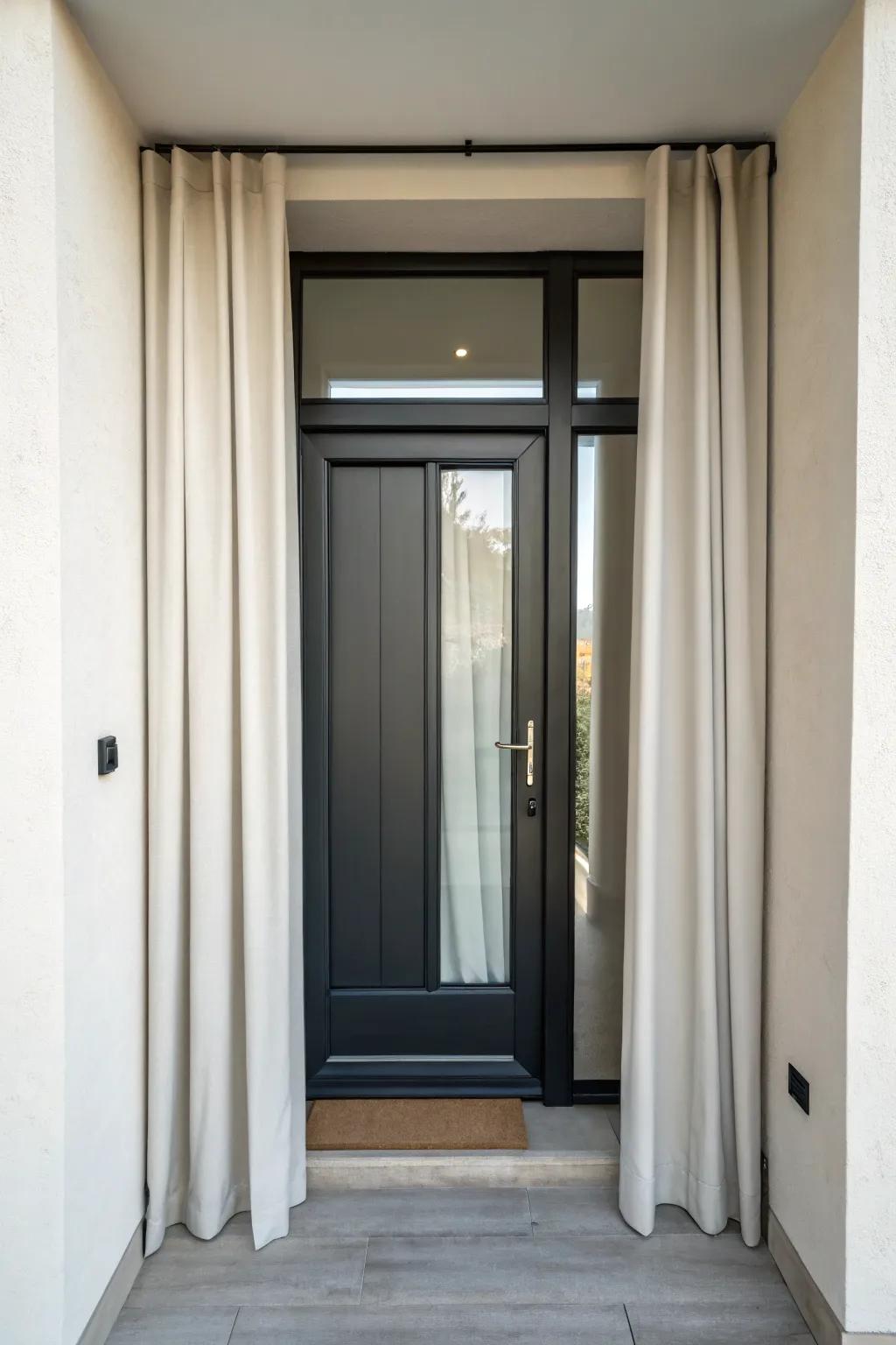 Minimalist curtains enhancing a small entry without clutter.