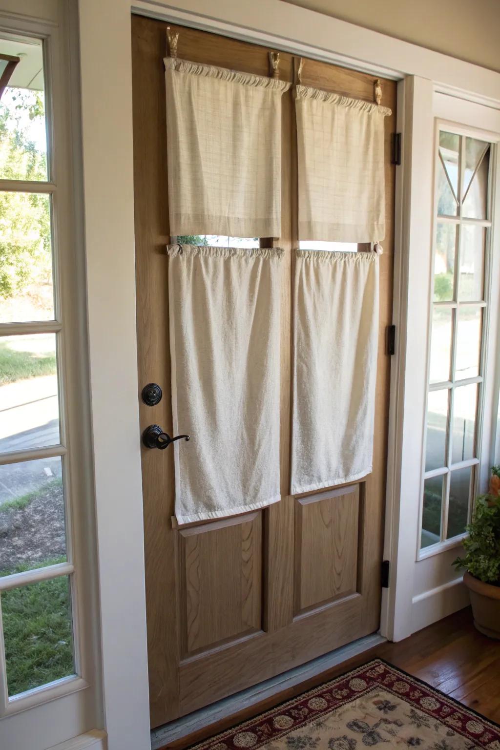 A creative DIY window covering improving privacy with style.