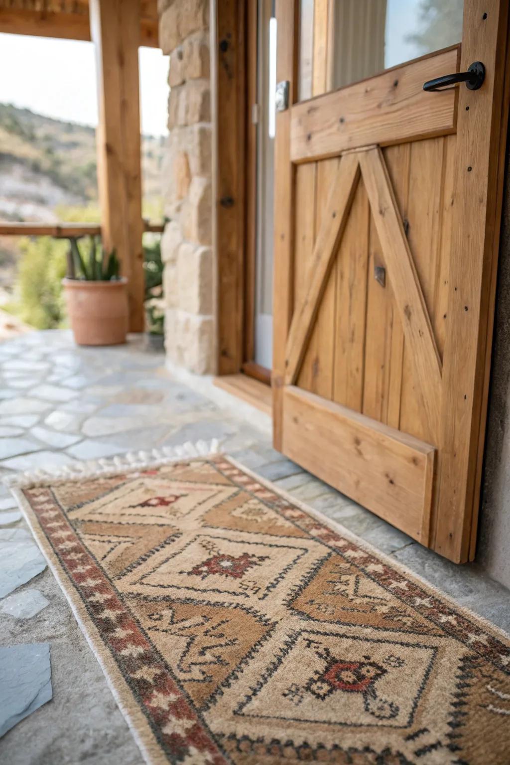 Rustic rugs introduce a touch of country charm to any entrance.