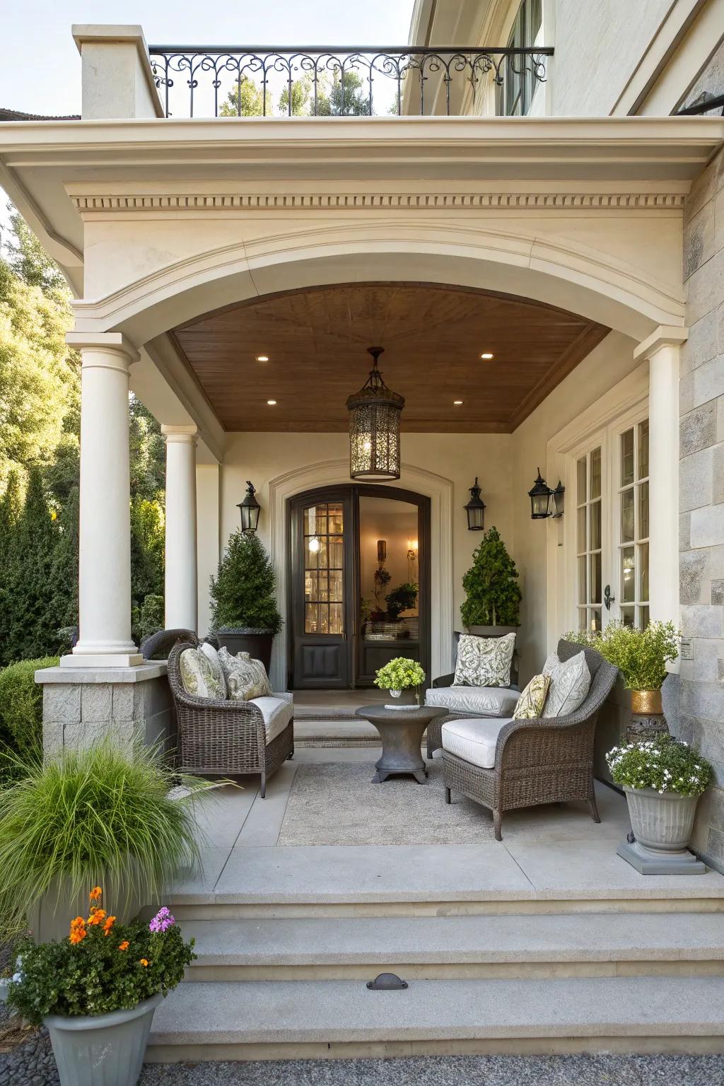 A sheltered porch offering protection and a relaxing space.