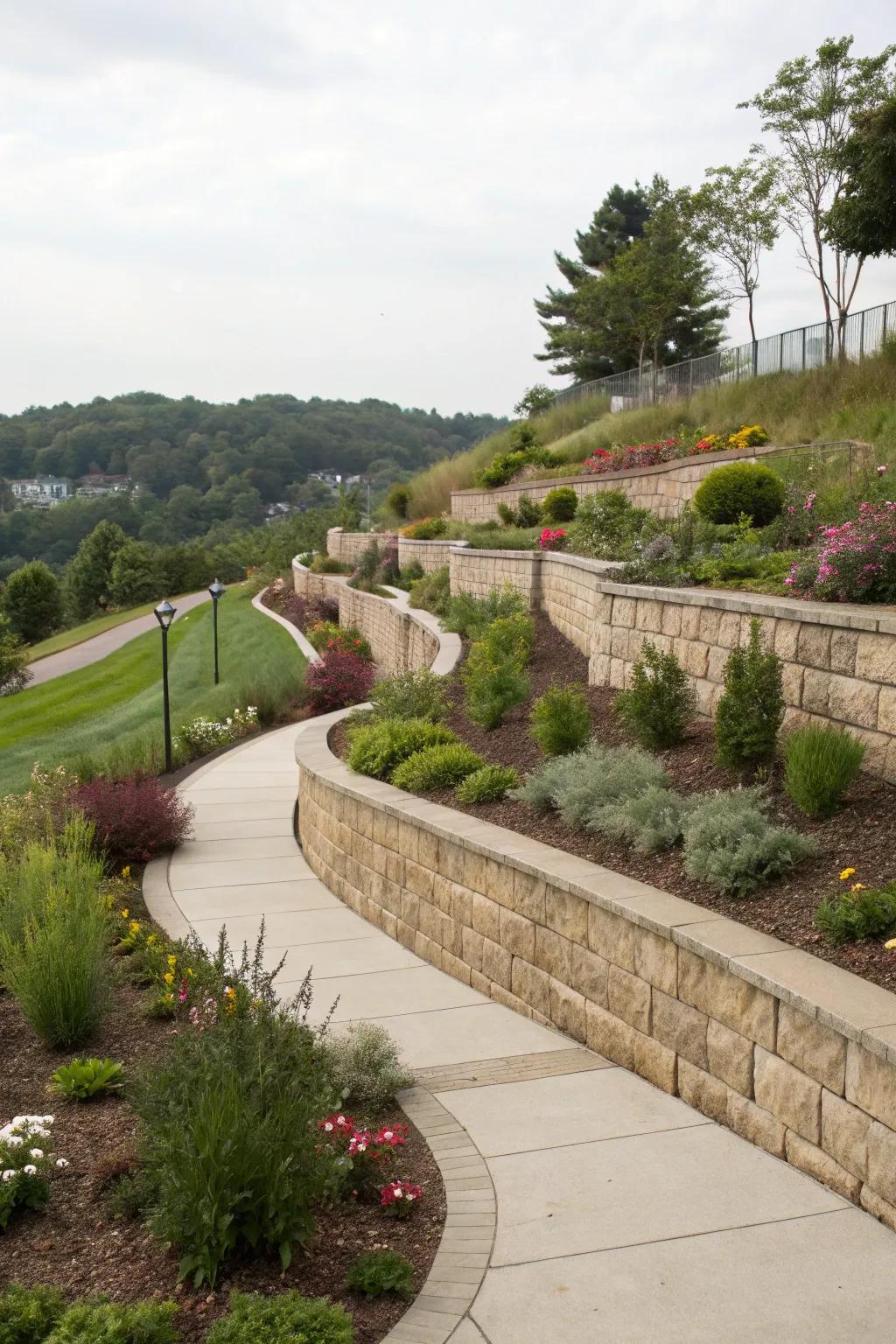 Multi-level landscaping adds dimension and displays plant diversity.