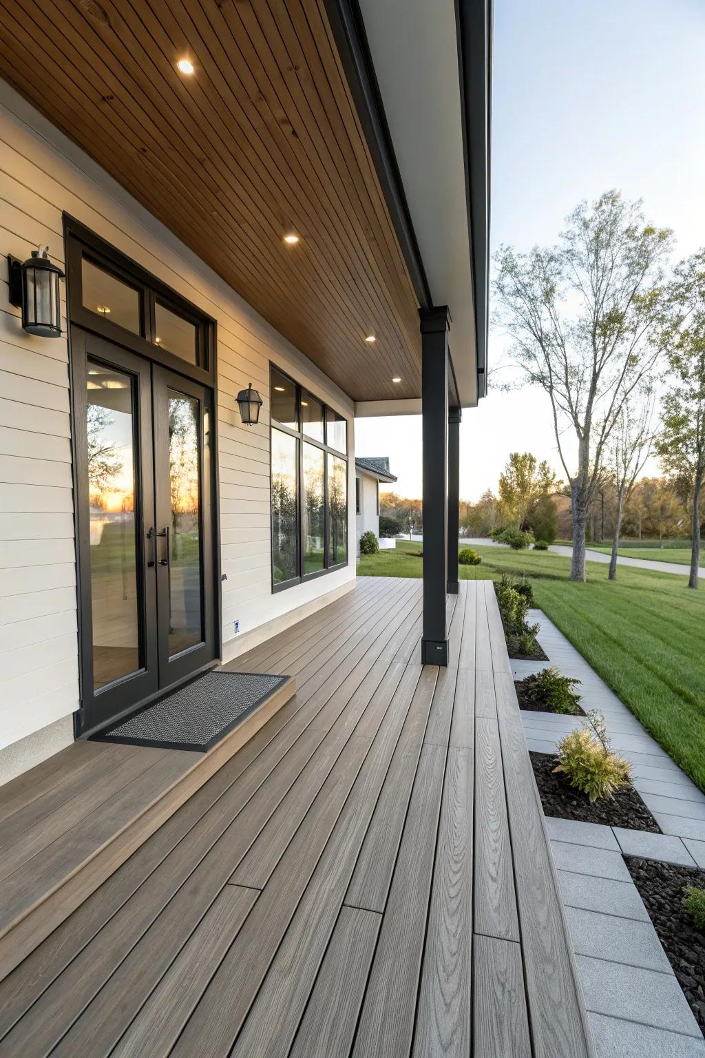 Composite decking captures the wood look while requiring minimal upkeep.