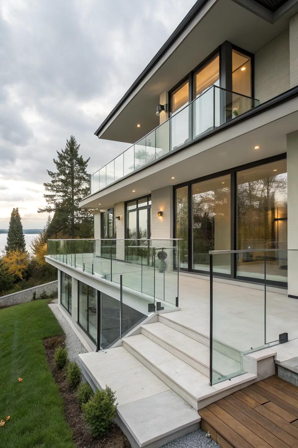 Stylish transparent section railings offering an open impression
