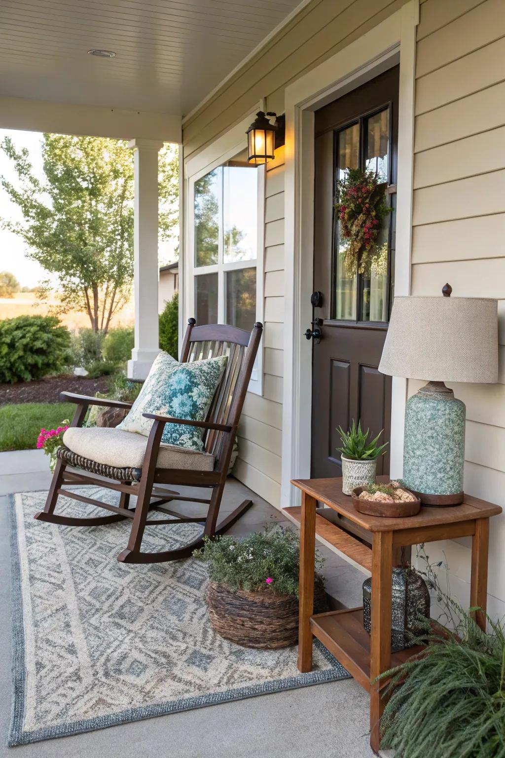Create a cozy corner with a rug and rocking chair.