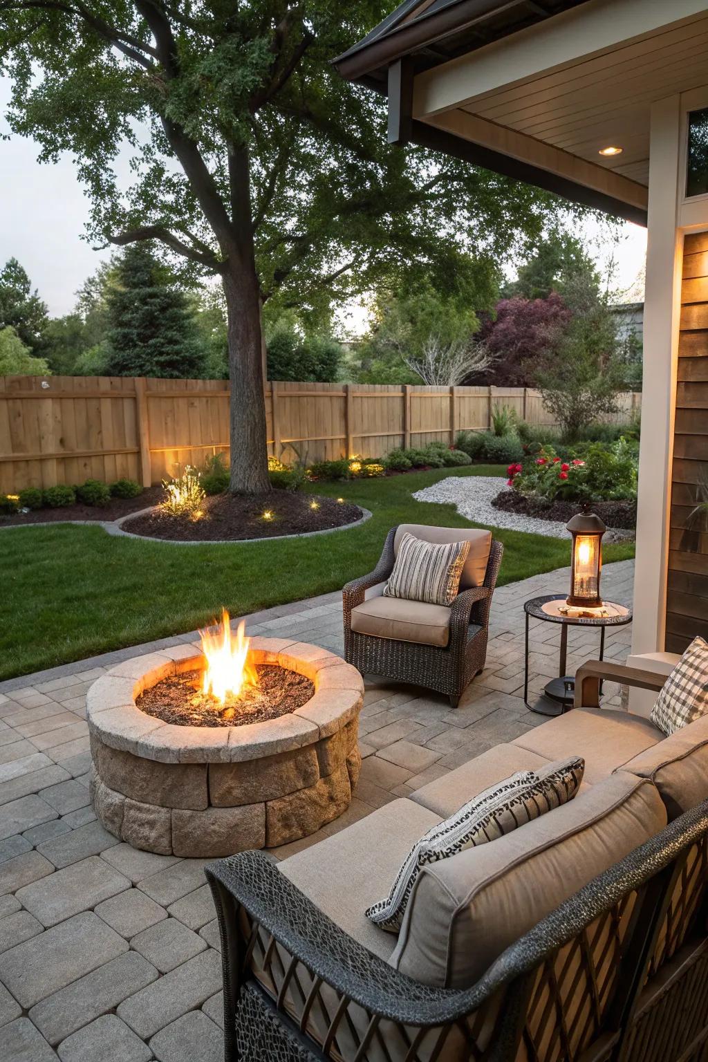 On your front patio, gather around a cozy bonfire pit.