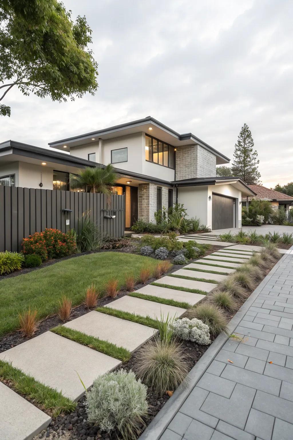 Smooth integration of landscape design with home architecture.