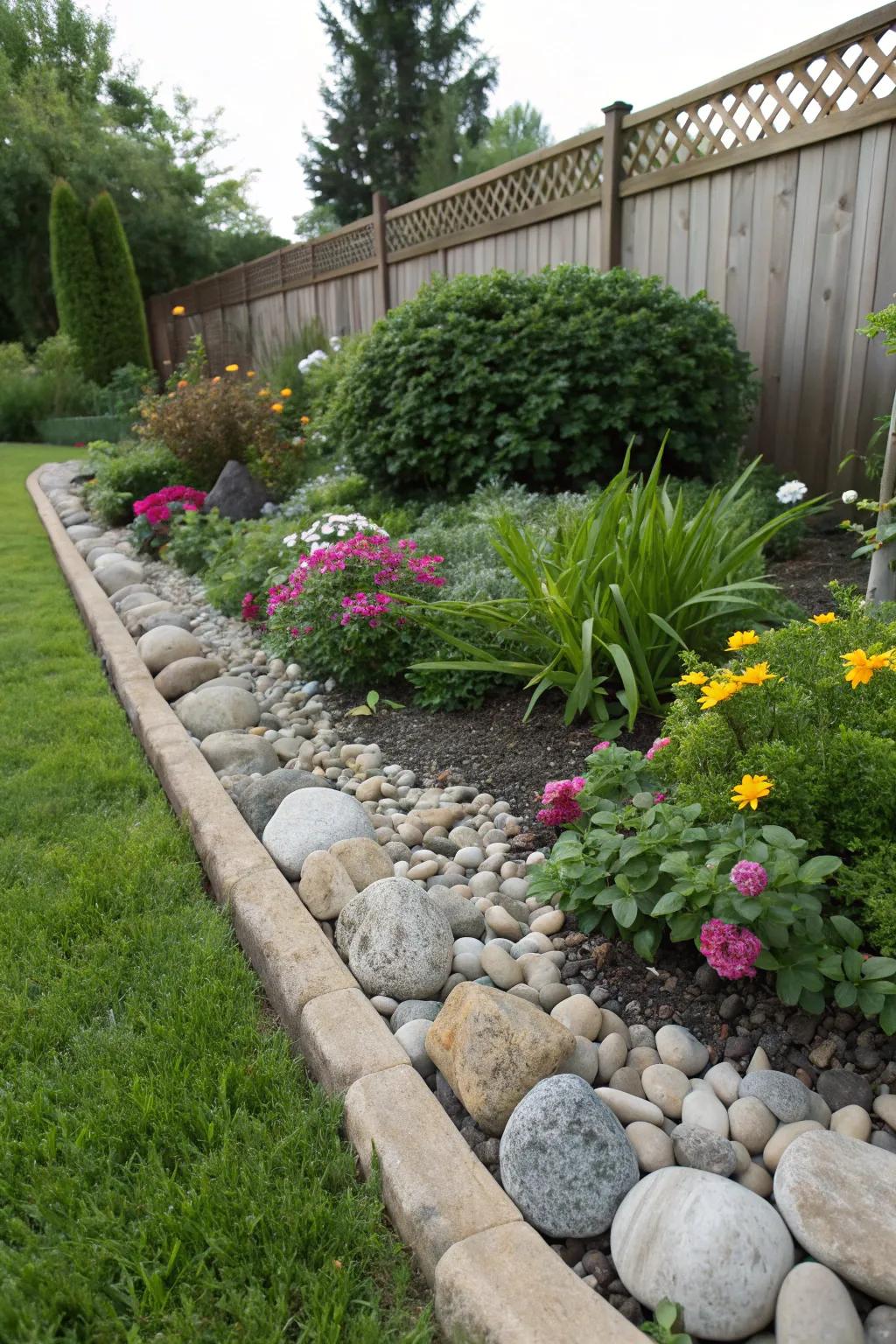 Decorative stones impart a sense of zen to the garden.