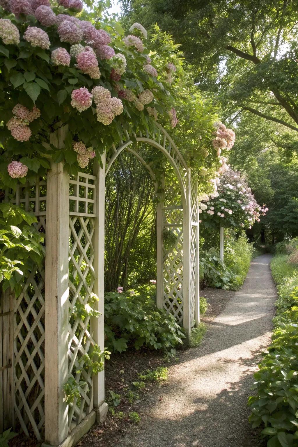 Vertical aspects such as trellises bring dimension and beauty.