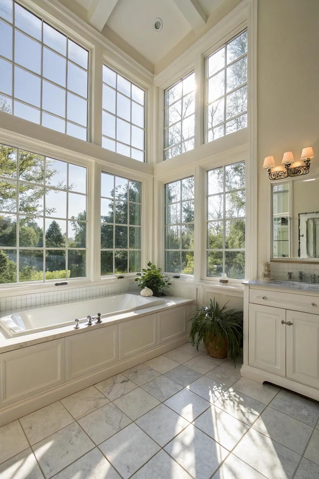 Sunlight fills into this bathroom, designing a bright and inviting space.