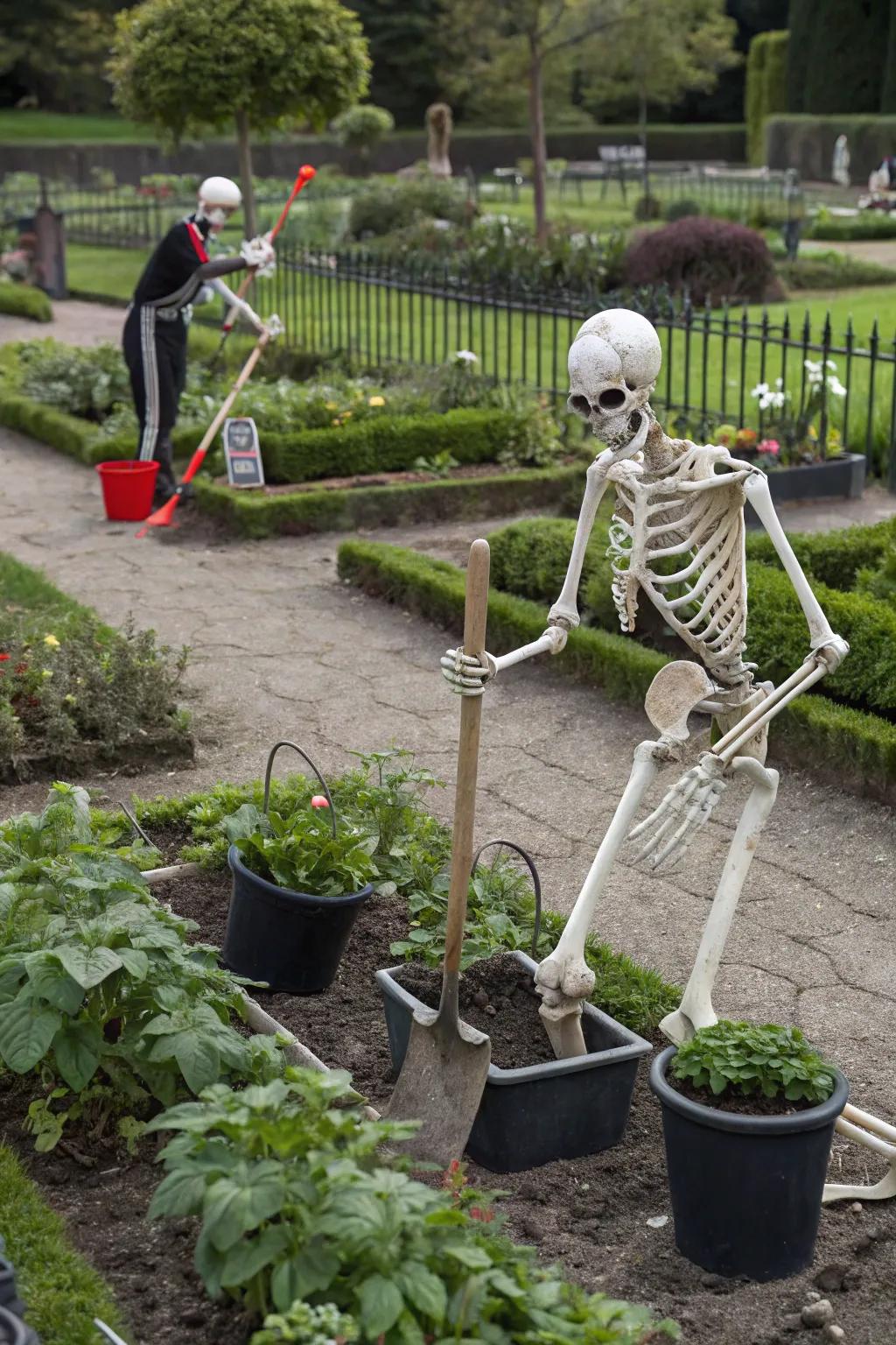 Skeletons indulging in a spot of gardening.