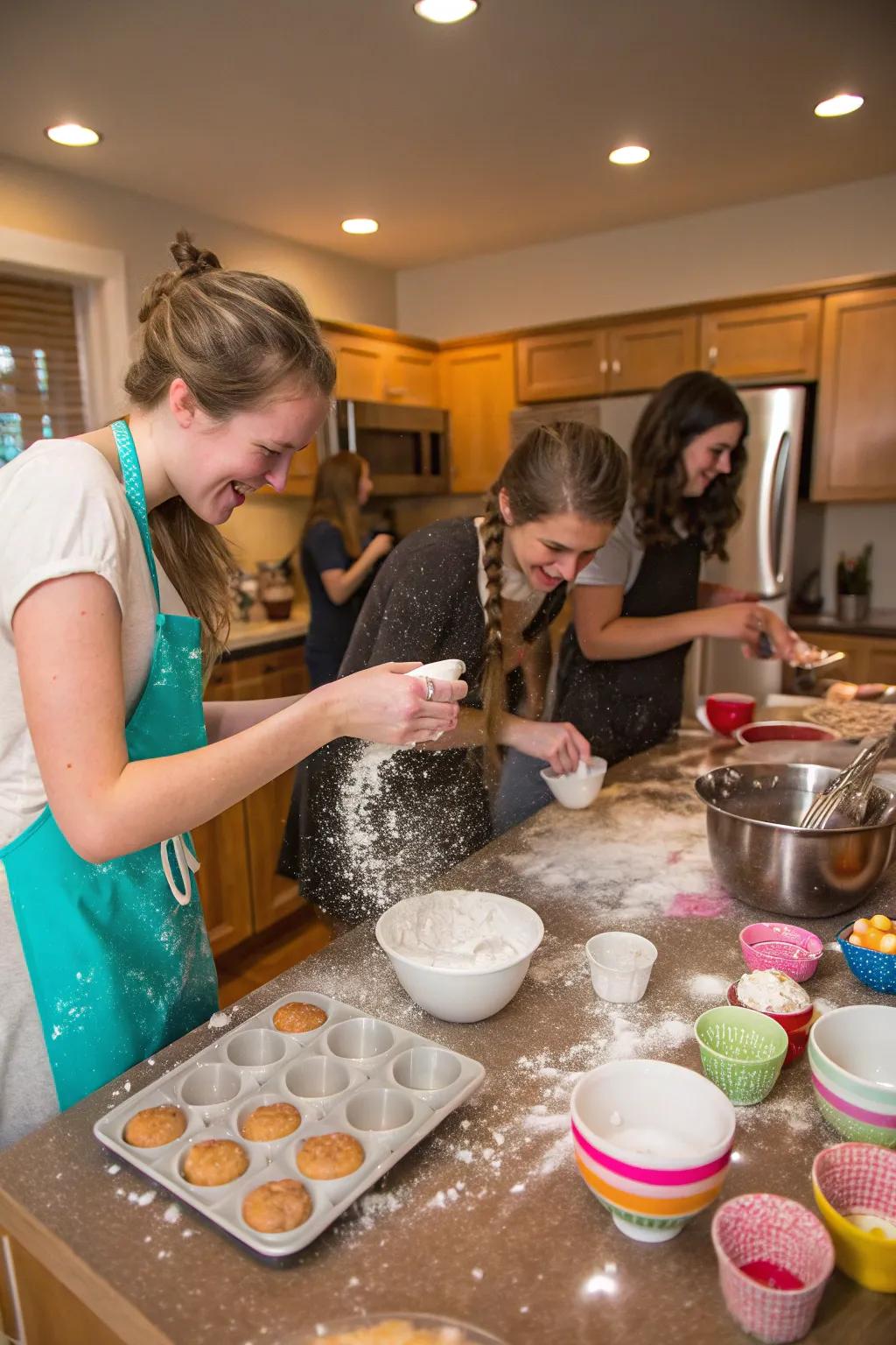 An enjoyable baking gathering with friends, creating sweet treats.