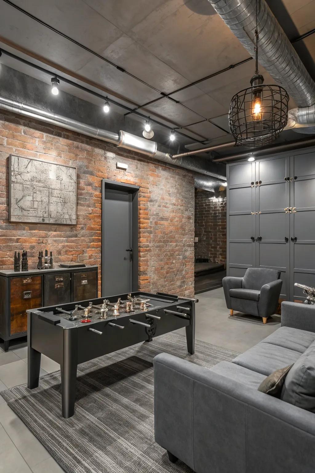 Industrial chic style adds a modern edge to your game room.
