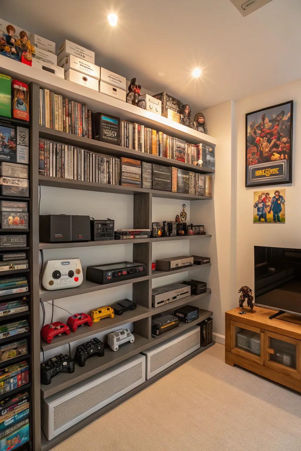 Organized storage keeps your gaming essentials within reach.