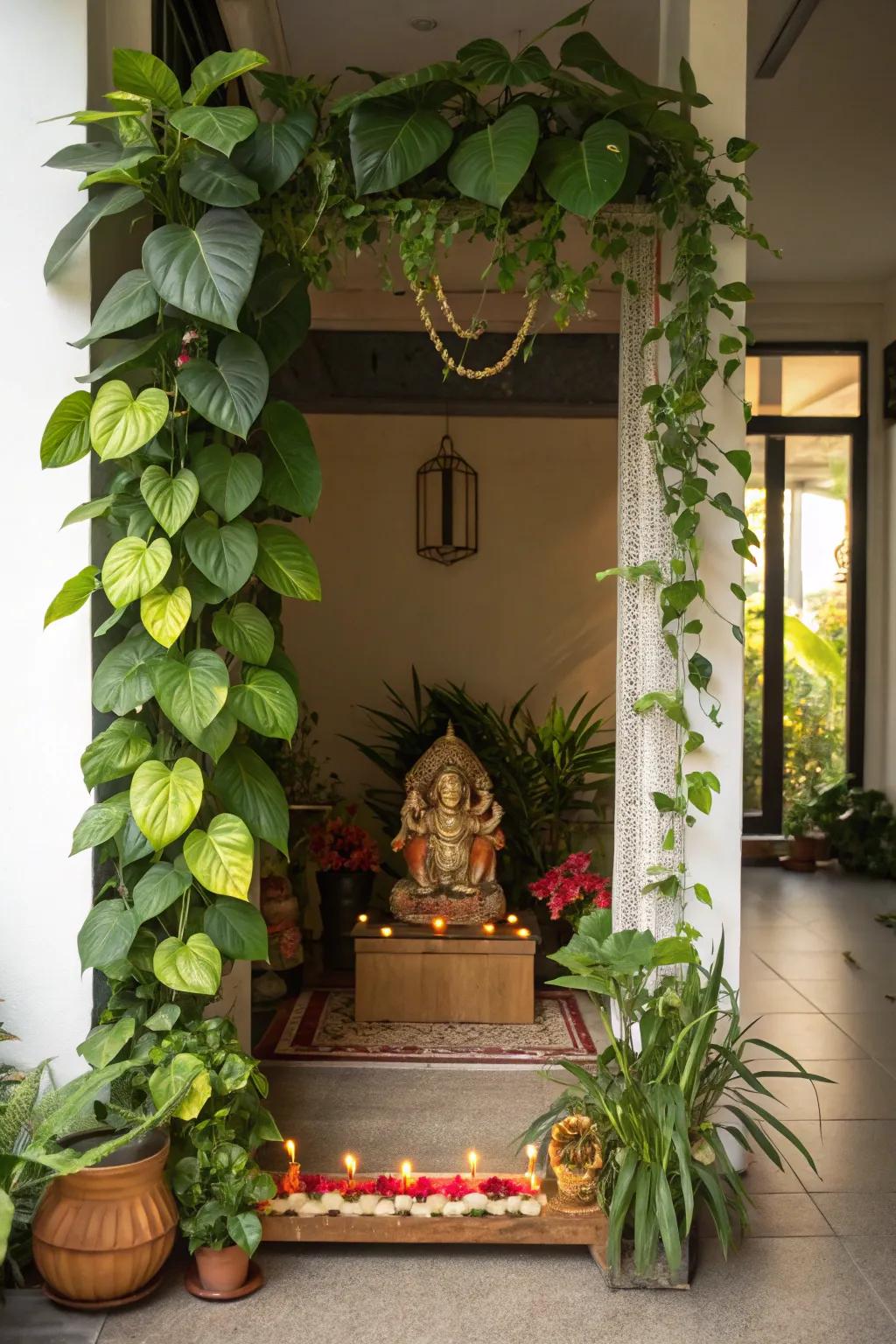 Foliage appending a refreshing element to the Ganpati arrangement.