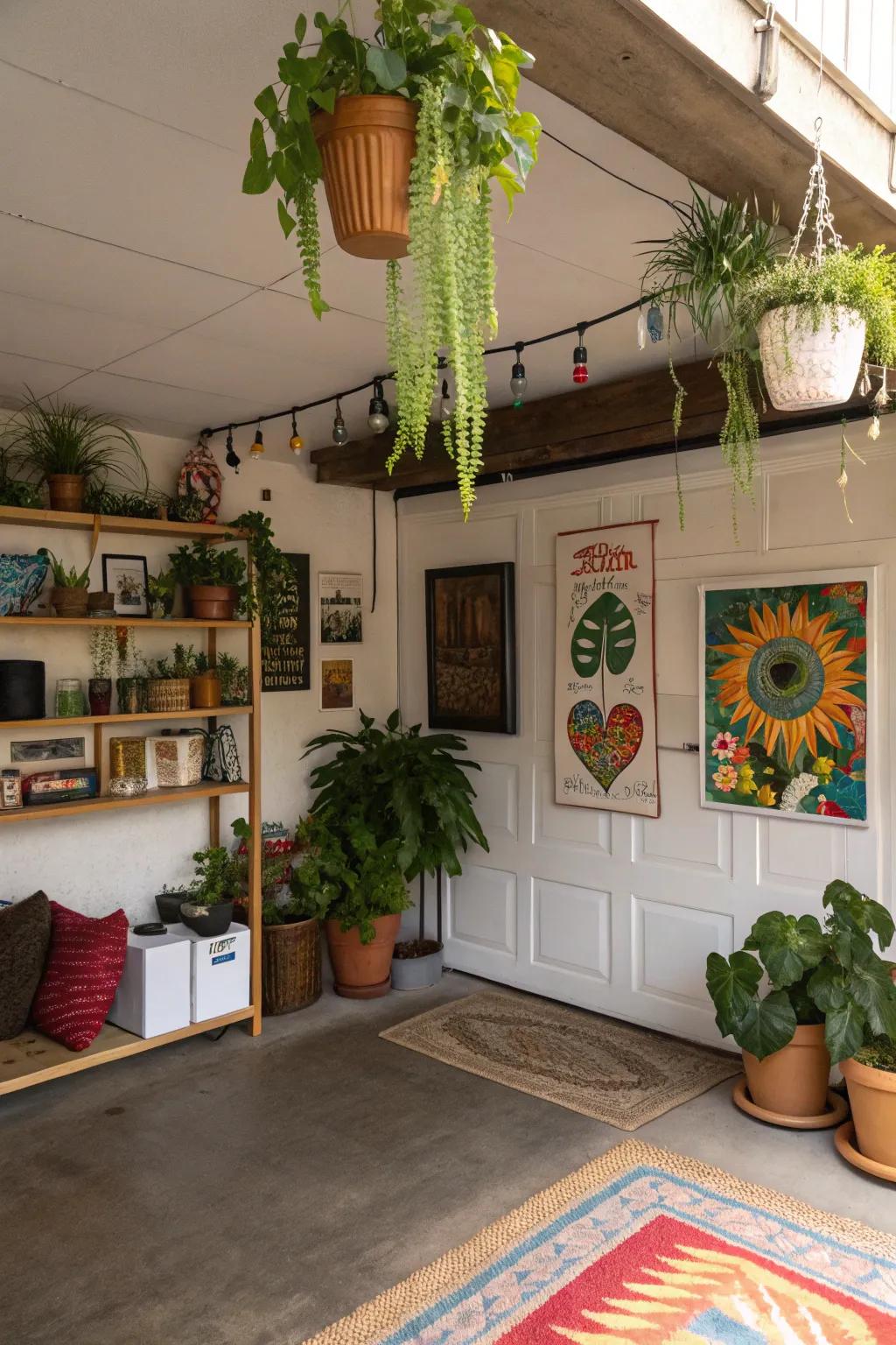 Flora and artwork introduce warmth and individuality.