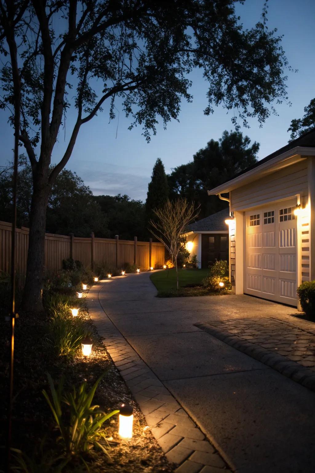 Driveway lighting that improves night time curb appeal.