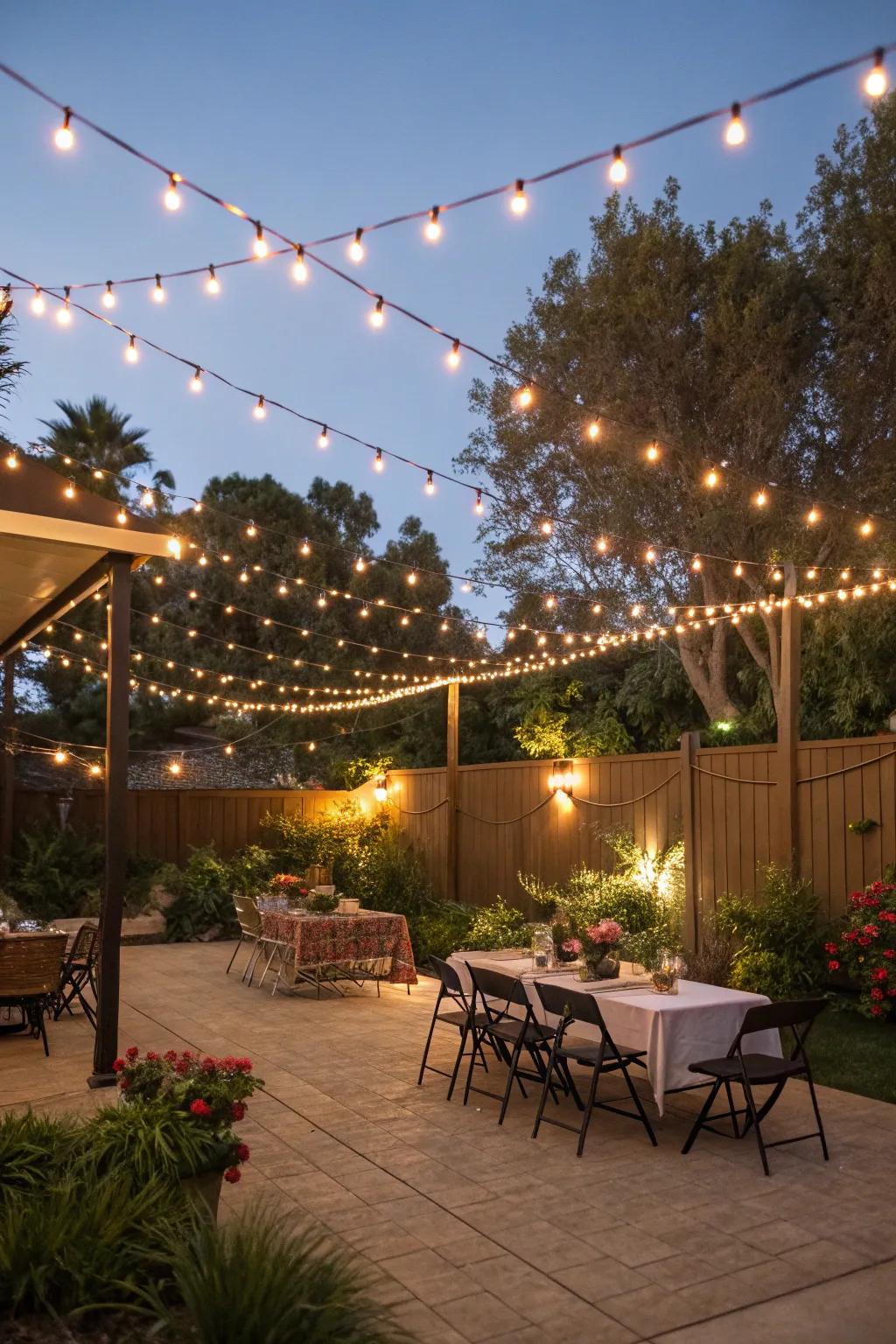 Forge a celebratory vibe utilizing patio rope lights.