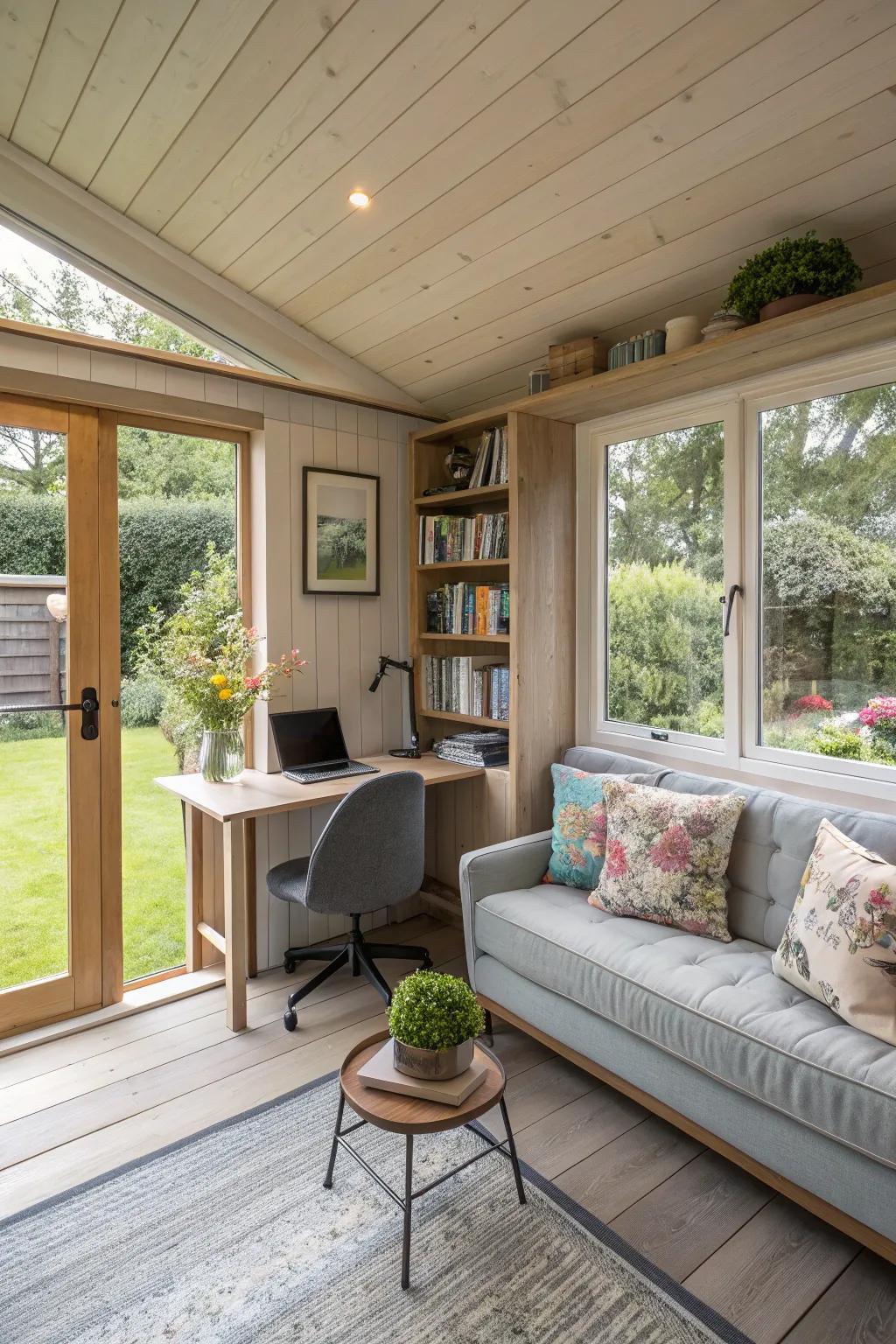 An adaptable garden office that can easily change to accommodate different uses.