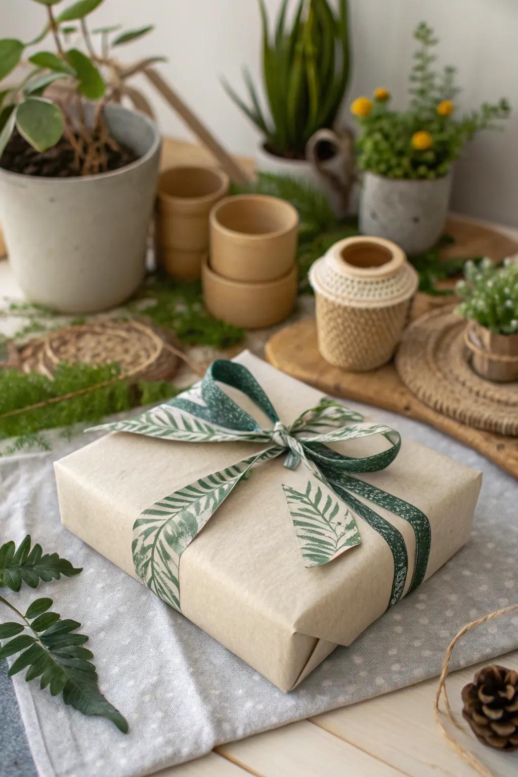 Gift with eco-friendly fabric ribbons