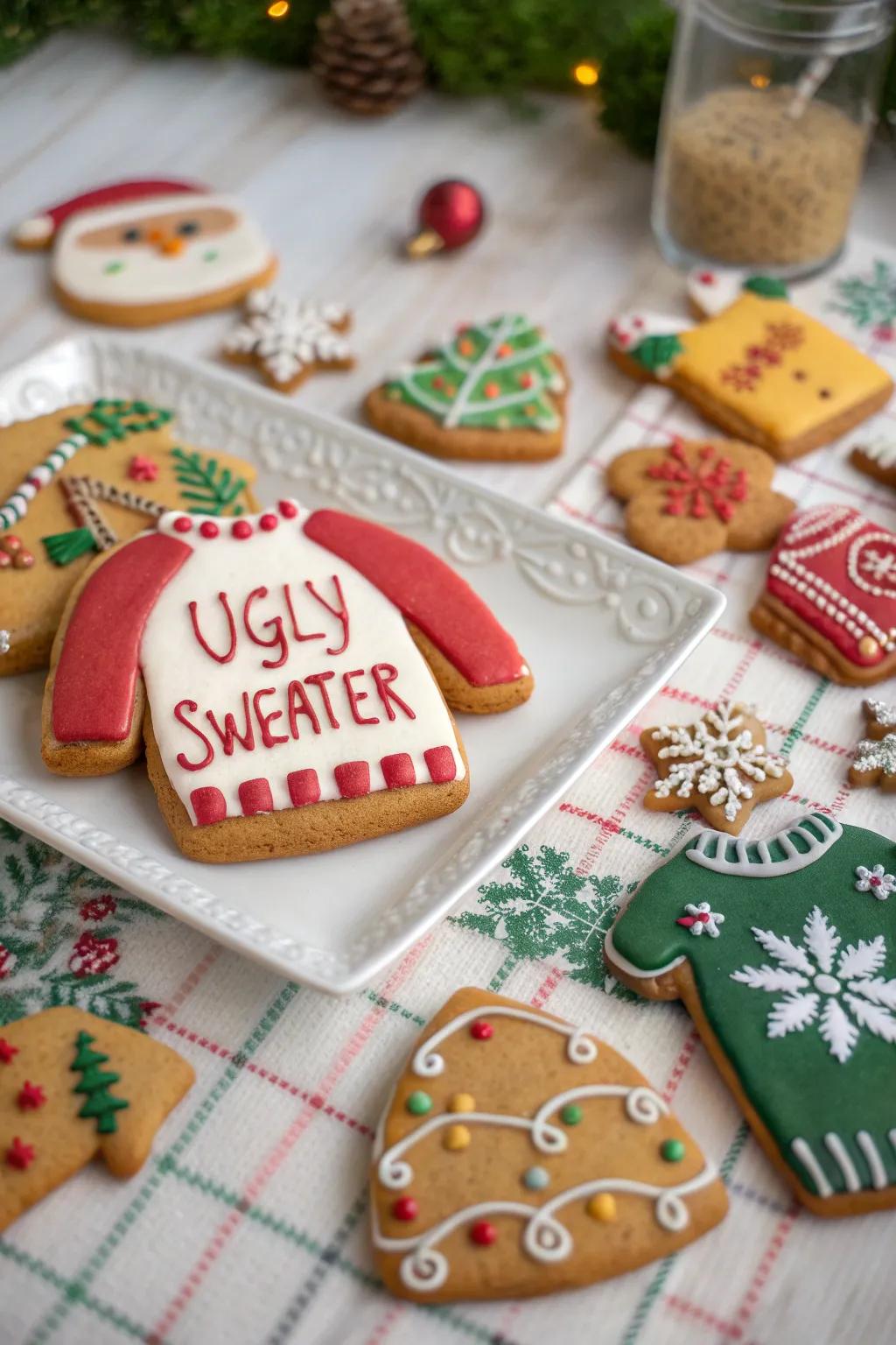 Gingerbread treats adorned in 'ugly sweaters.'