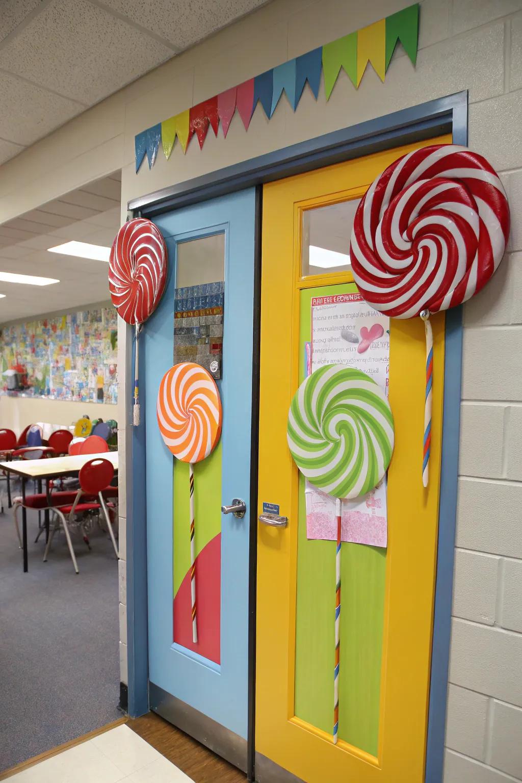 Sweet stick light posts add whimsy to the classroom arrival.