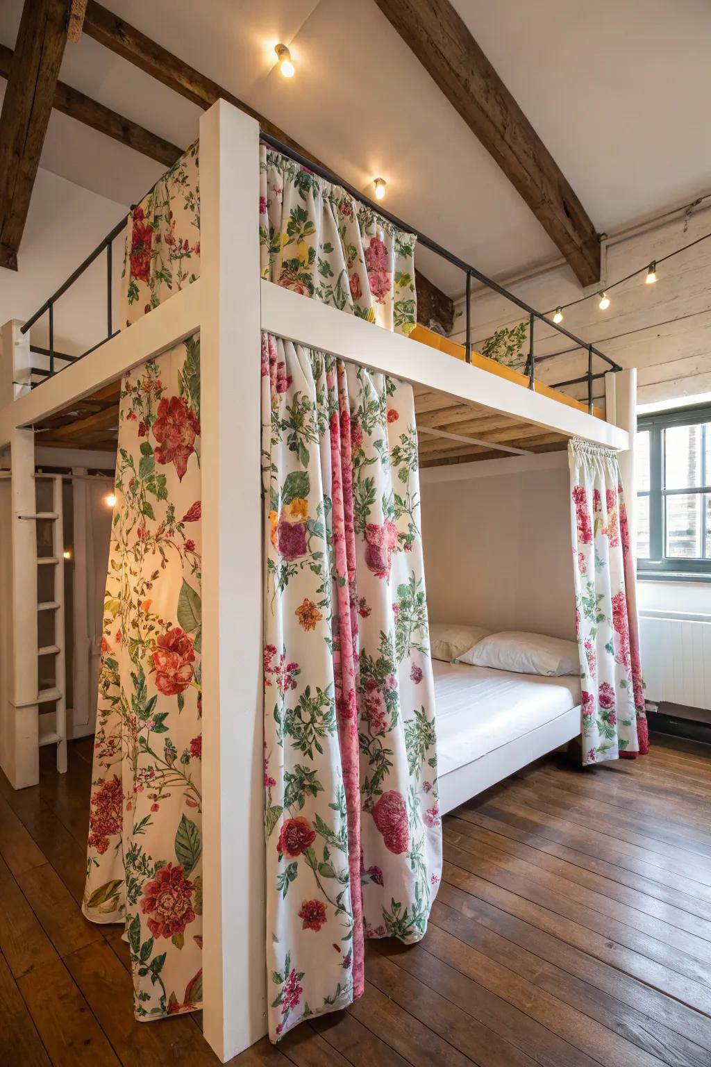 Decorative drapes contribute personality and comfort.