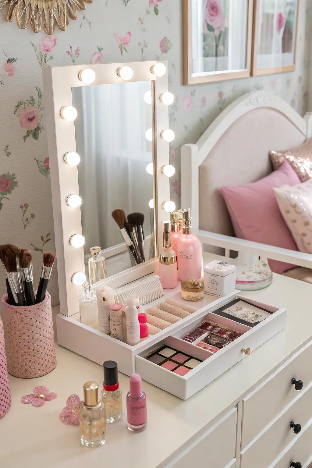 A chic dressing table area that's both practical and fashionable.
