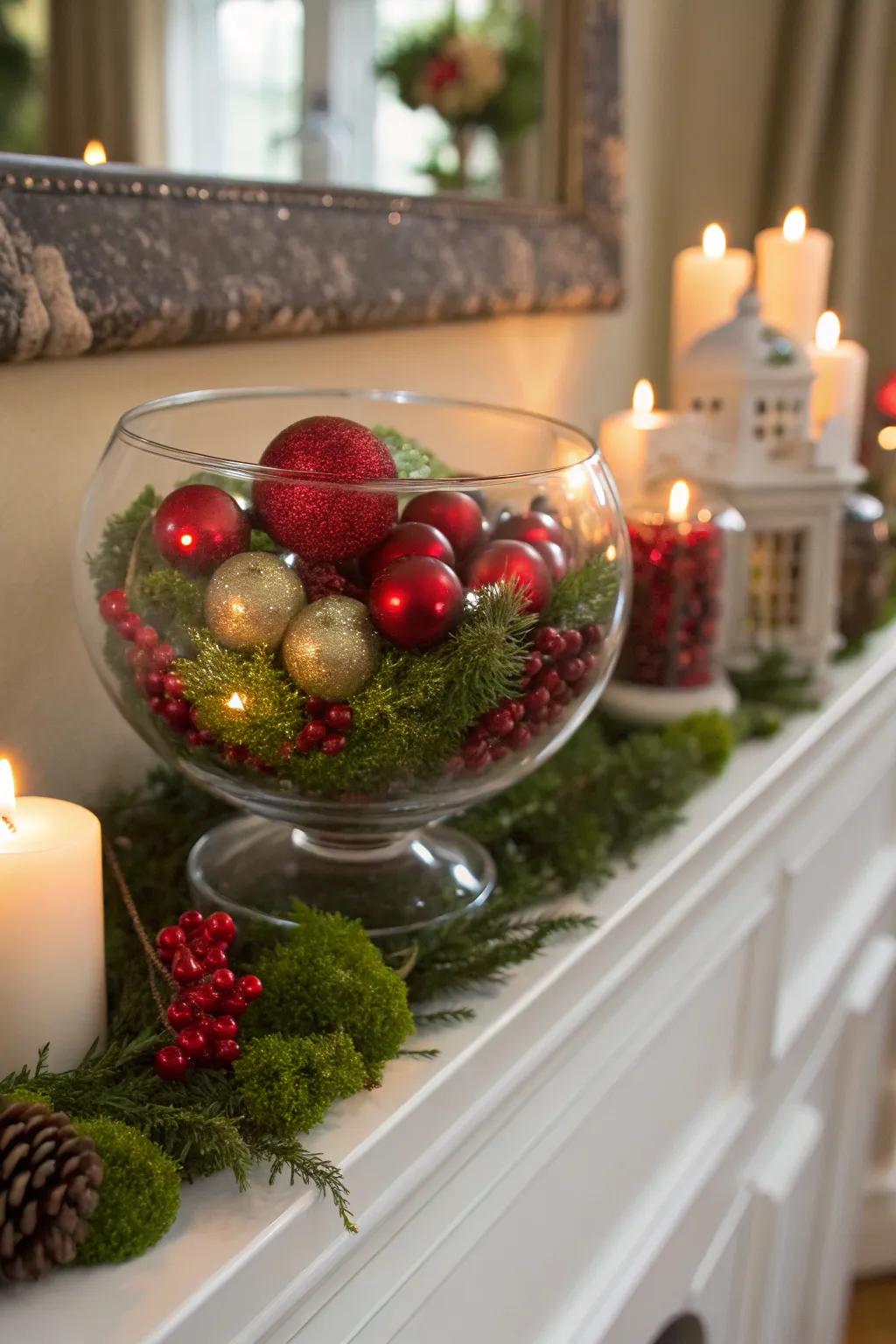 Layered opulence achieved by intermixing various elements inside a crystal bowl.