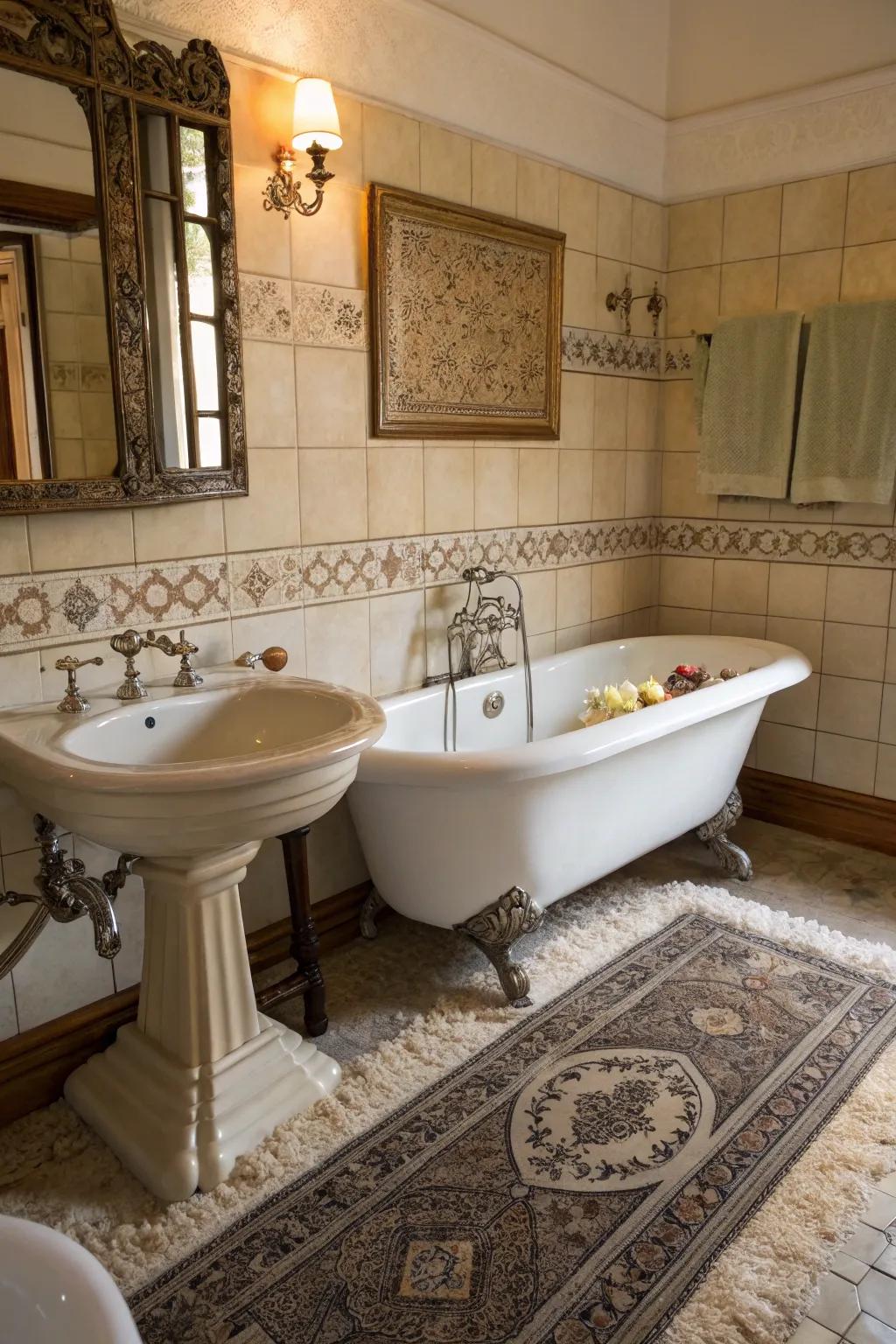 Time-honored pieces such as clawfoot tubs evoke a feeling of timelessness.
